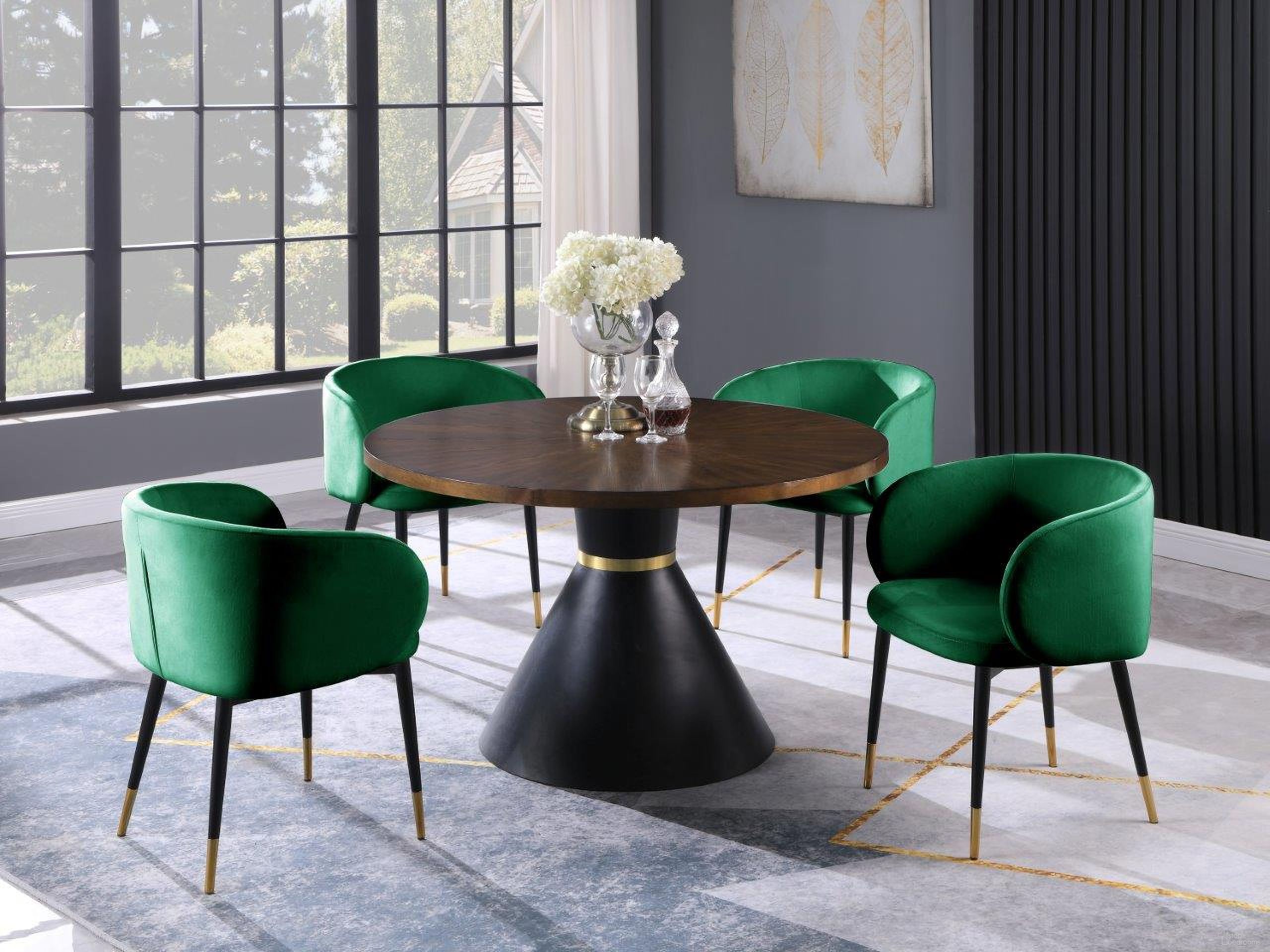 Hemingway 5 Piece Round Dinette Set In Green Velvet