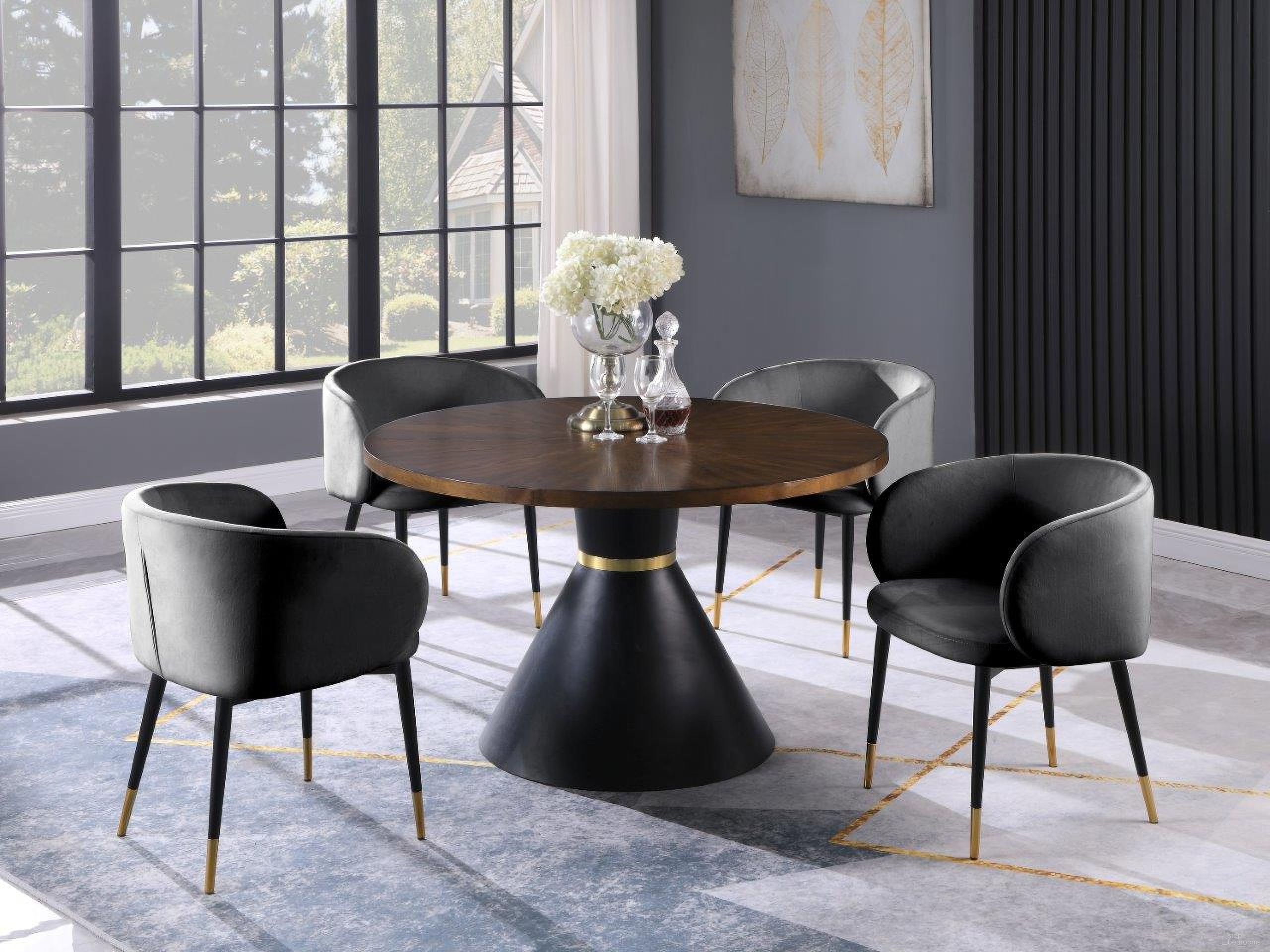 The appearance of Hemingway 5 Piece Round Dinette Set In Gray Velvet designed by Best Master Furniture in the transitional interior design. This gray piece of furniture  was selected by 1StopBedrooms from Hemingway Collection to add a touch of cosiness and style into your home. Sku: HX009GR5. Material: Velvet.