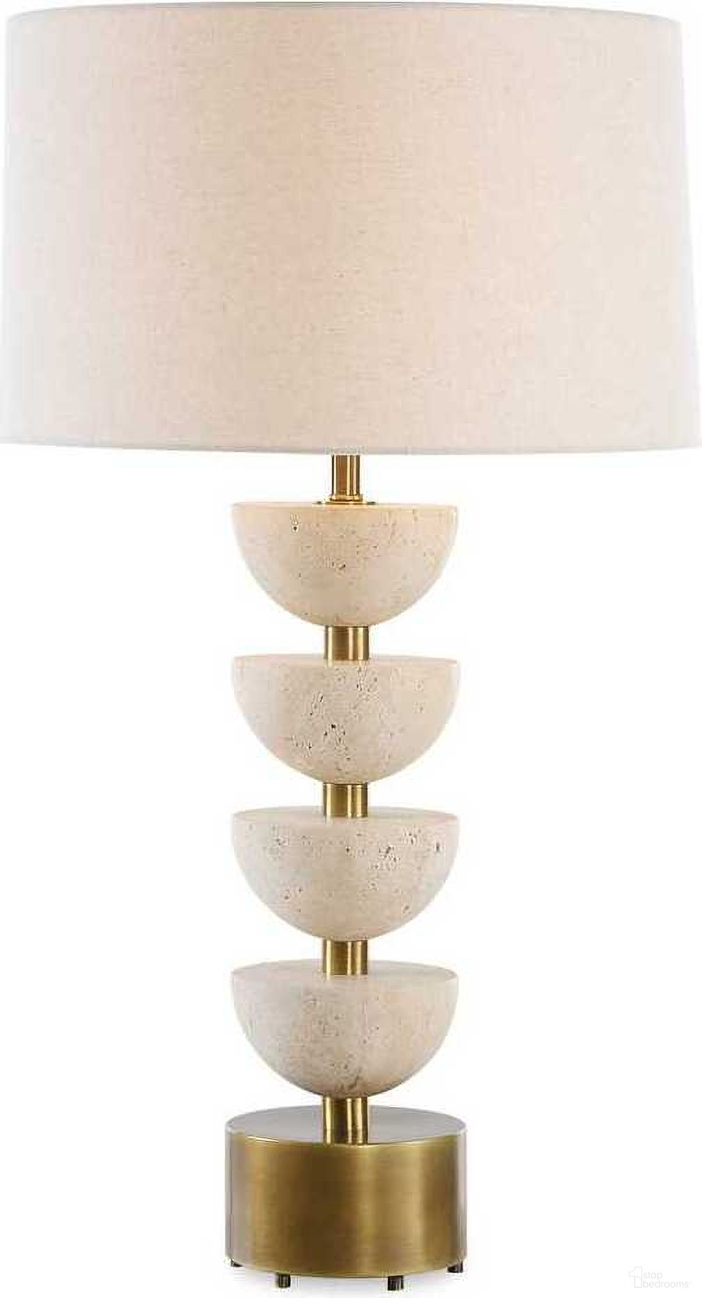 Hemisphere Travertine Table Lamp In White and Brown