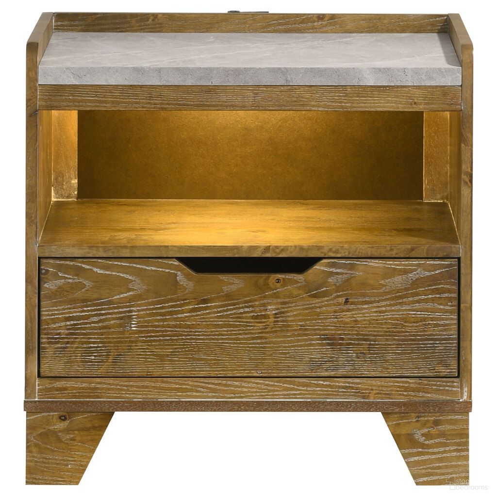 The appearance of Henderson 1-Drawer LED Nightstand Bedside Table In Medium Oak designed by Coaster in the rustic / southwestern interior design. This medium oak piece of furniture was selected by 1StopBedrooms from Henderson Collection to add a touch of cosiness and style into your home. Sku: 222972. Material: Rubberwood.