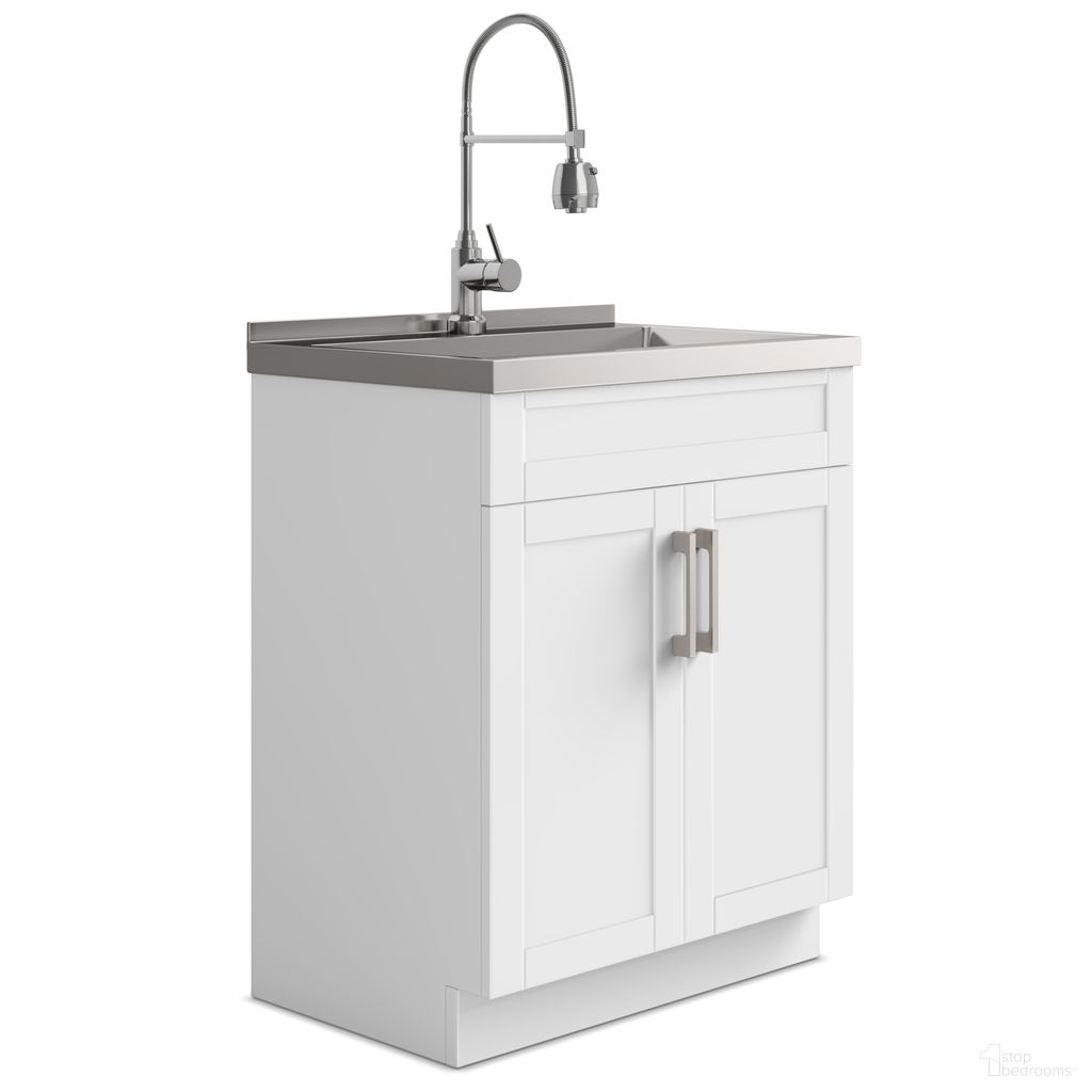 The appearance of Hennessy All-in-One 28 Inch Utility Sink and Cabinet In Pure White designed by Simpli Home in the transitional interior design. This pure white piece of furniture was selected by 1StopBedrooms from Hennessy Collection to add a touch of cosiness and style into your home. Sku: AXCLDYHEN28-SS. Material: Particle Board.