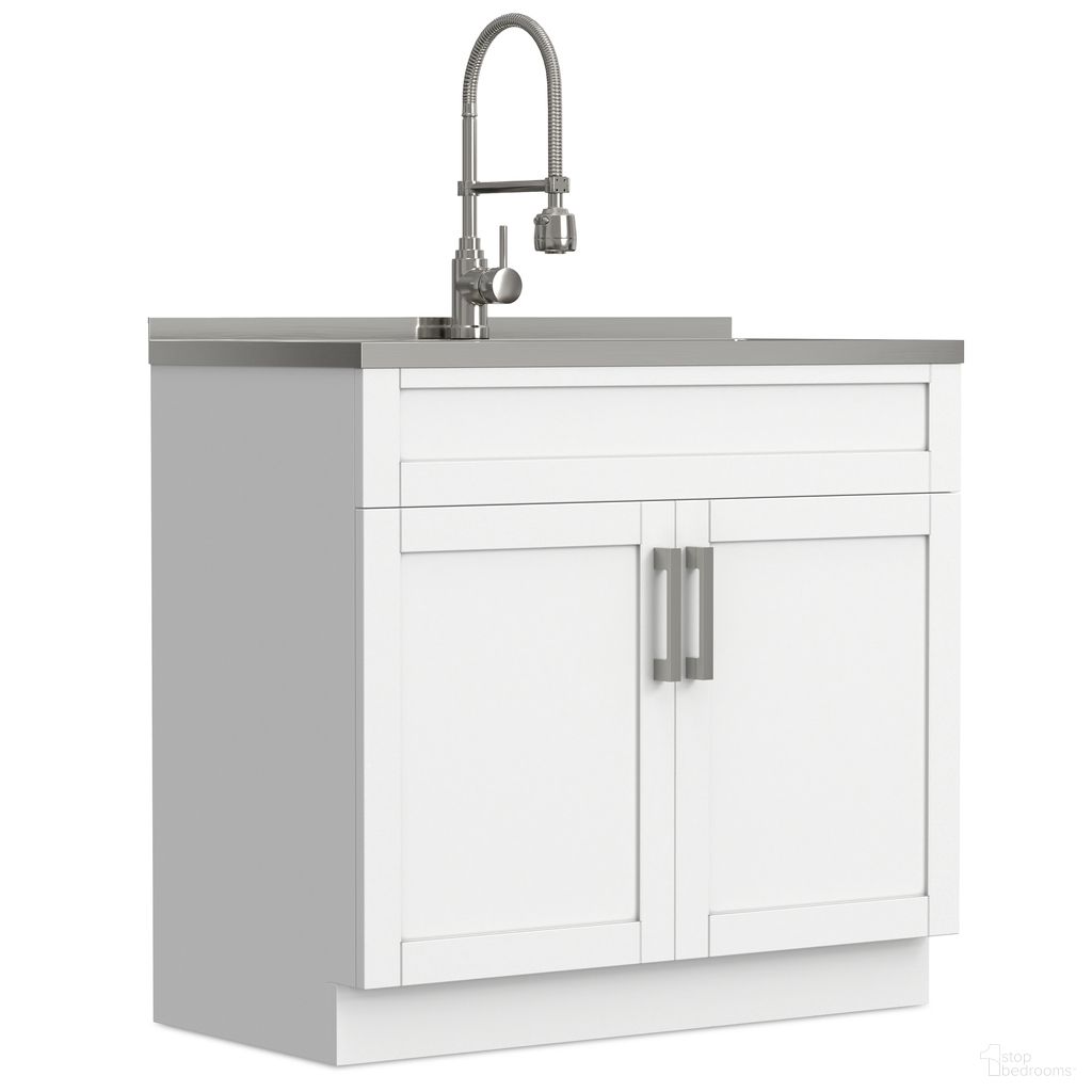 Hennessy All-in-One 36 Inch Laundry Utility Sink and Cabinet In Pure White