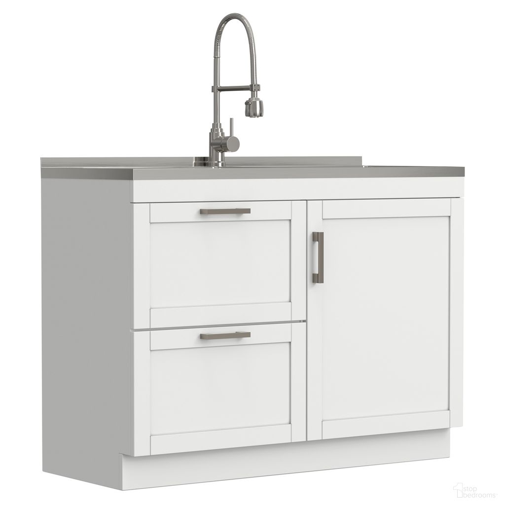 Hennessy All-in-One 46 Inch Laundry Utility Sink and Cabinet In Pure White