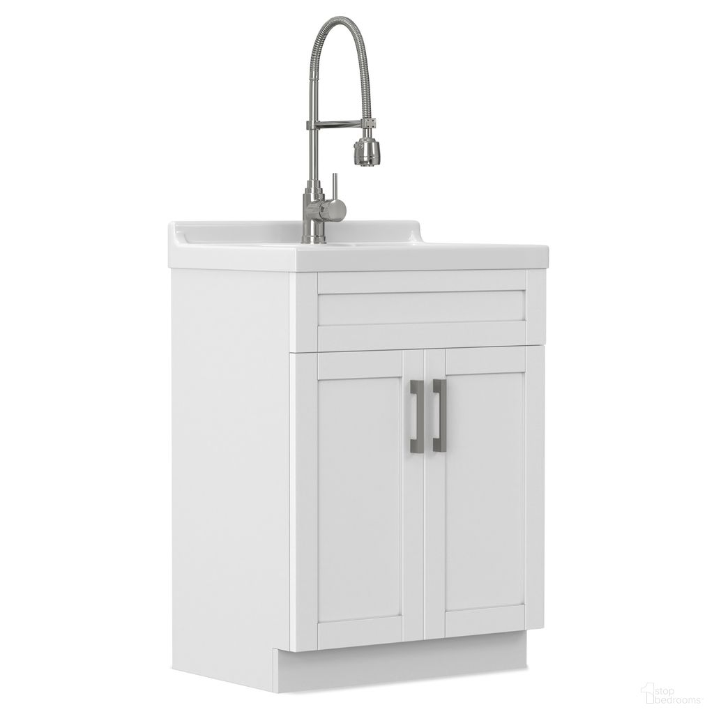 Hennessy Deluxe All-in-One 24 Inch Laundry Cabinet with Faucet and ABS Sink In Pure White