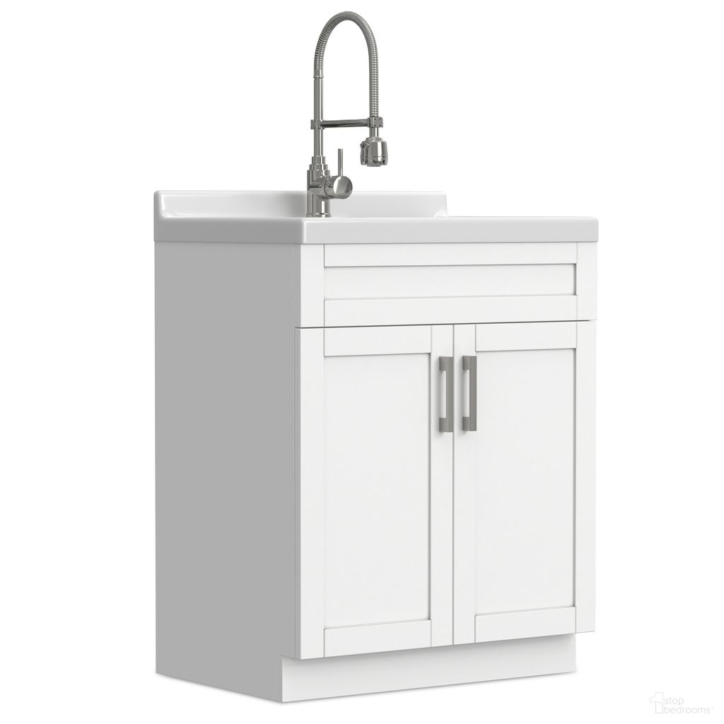 Hennessy Deluxe All-in-One 28 Inch Laundry Cabinet with Faucet and ABS Sink In Pure White
