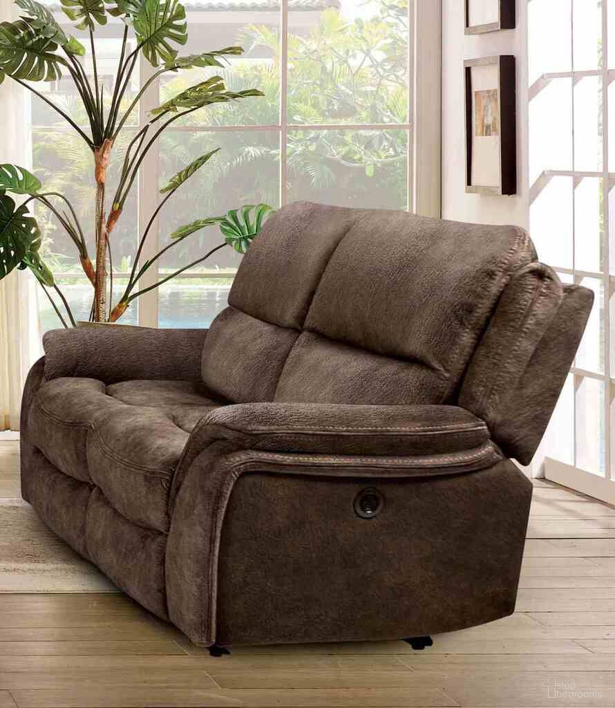 The appearance of Henricus Loveseat In Dark Brown designed by Furniture of America in the transitional interior design. This dark brown piece of furniture was selected by 1StopBedrooms from Henricus Collection to add a touch of cosiness and style into your home. Sku: CM9911DB-LV. Material: Fabric.