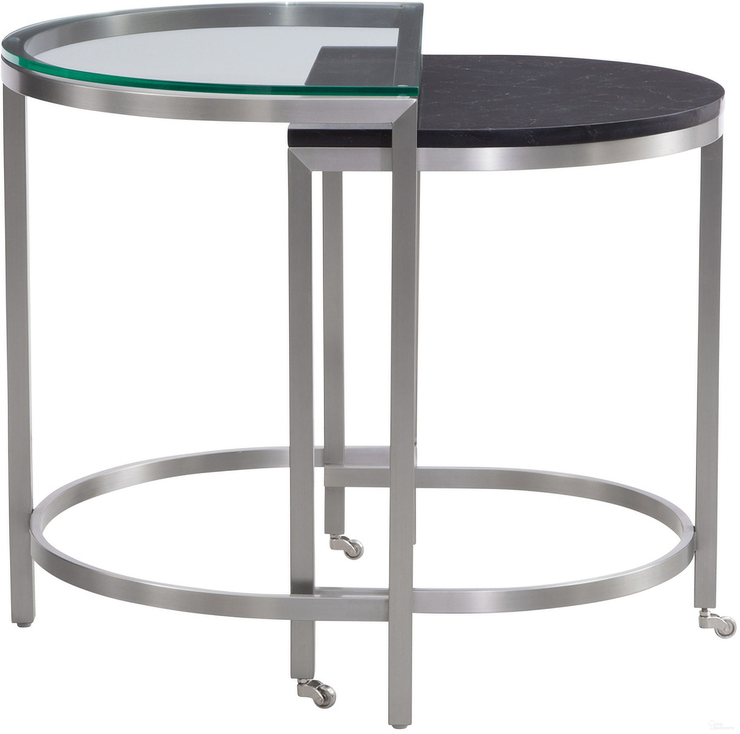 The appearance of Hensley Bunching Oval End Table In Black designed by Bassett Mirror Company in the glam interior design. This black piece of furniture  was selected by 1StopBedrooms from Hensley Collection to add a touch of cosiness and style into your home. Sku: 9200-LR-202. Material: Marble.
