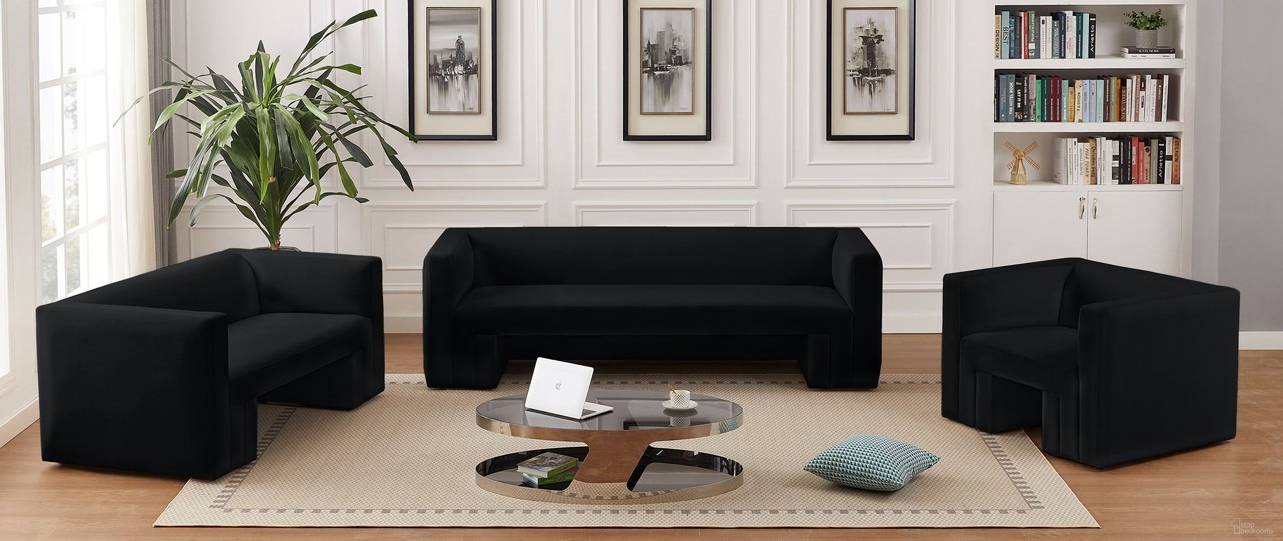 The appearance of Henson Living Room Set In Black designed by Meridian in the modern / contemporary interior design. This black piece of furniture was selected by 1StopBedrooms from Henson Collection to add a touch of cosiness and style into your home. Sku: 665Black-S;665Black-L. Material: Velvet.