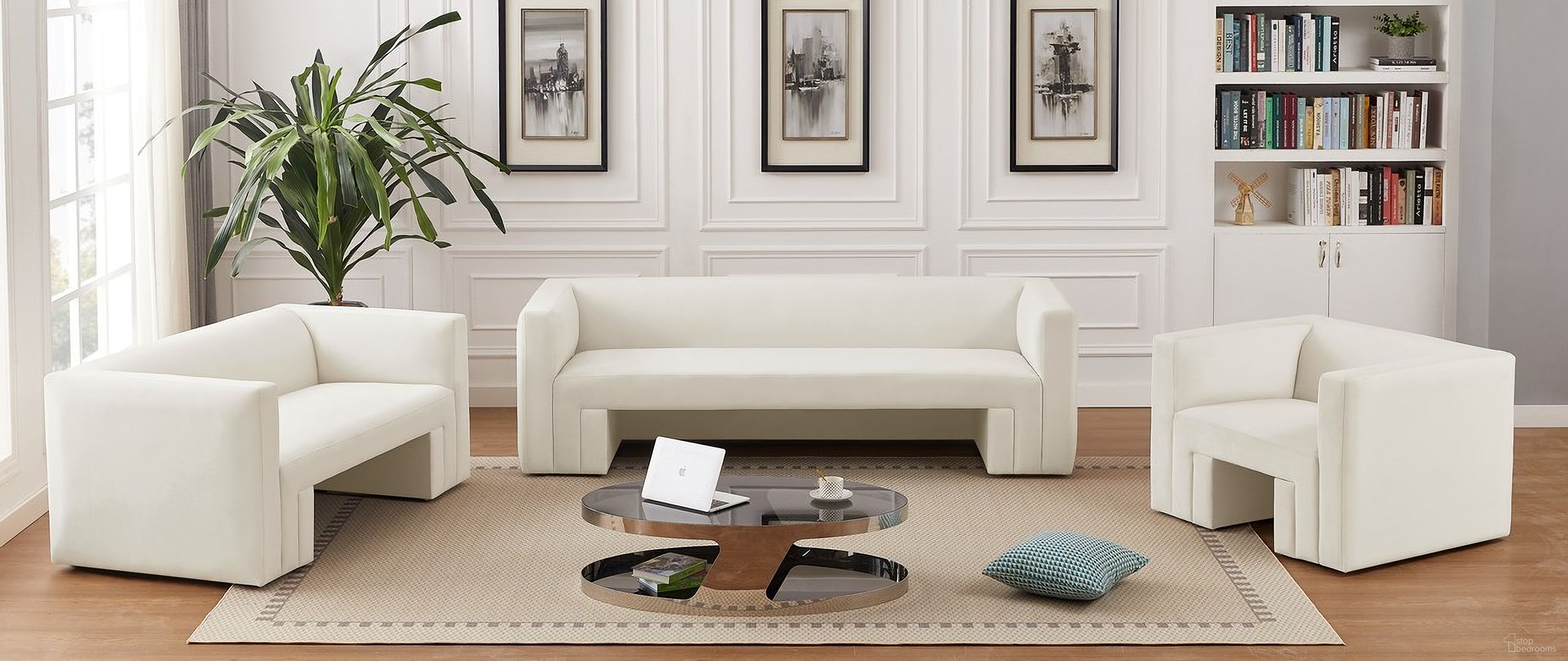 The appearance of Henson Living Room Set In Cream Velvet designed by Meridian in the modern / contemporary interior design. This cream velvet piece of furniture was selected by 1StopBedrooms from Henson Collection to add a touch of cosiness and style into your home. Sku: 665Cream-S;665Cream-L. Material: Velvet.