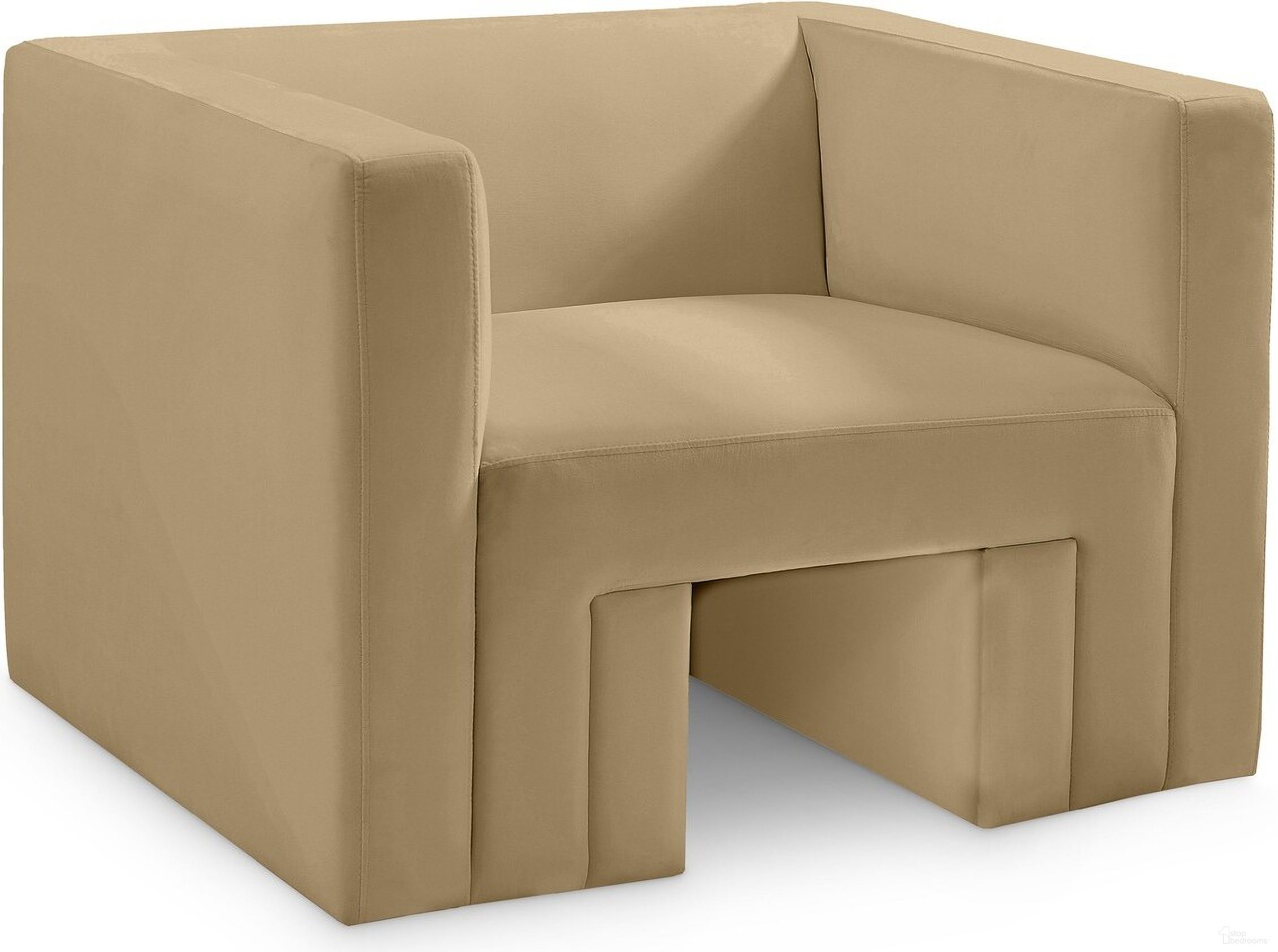 The appearance of Henson Velvet Chair In Camel designed by Meridian in the modern / contemporary interior design. This camel piece of furniture was selected by 1StopBedrooms from Henson Collection to add a touch of cosiness and style into your home. Sku: 665Camel-C. Material: Velvet.