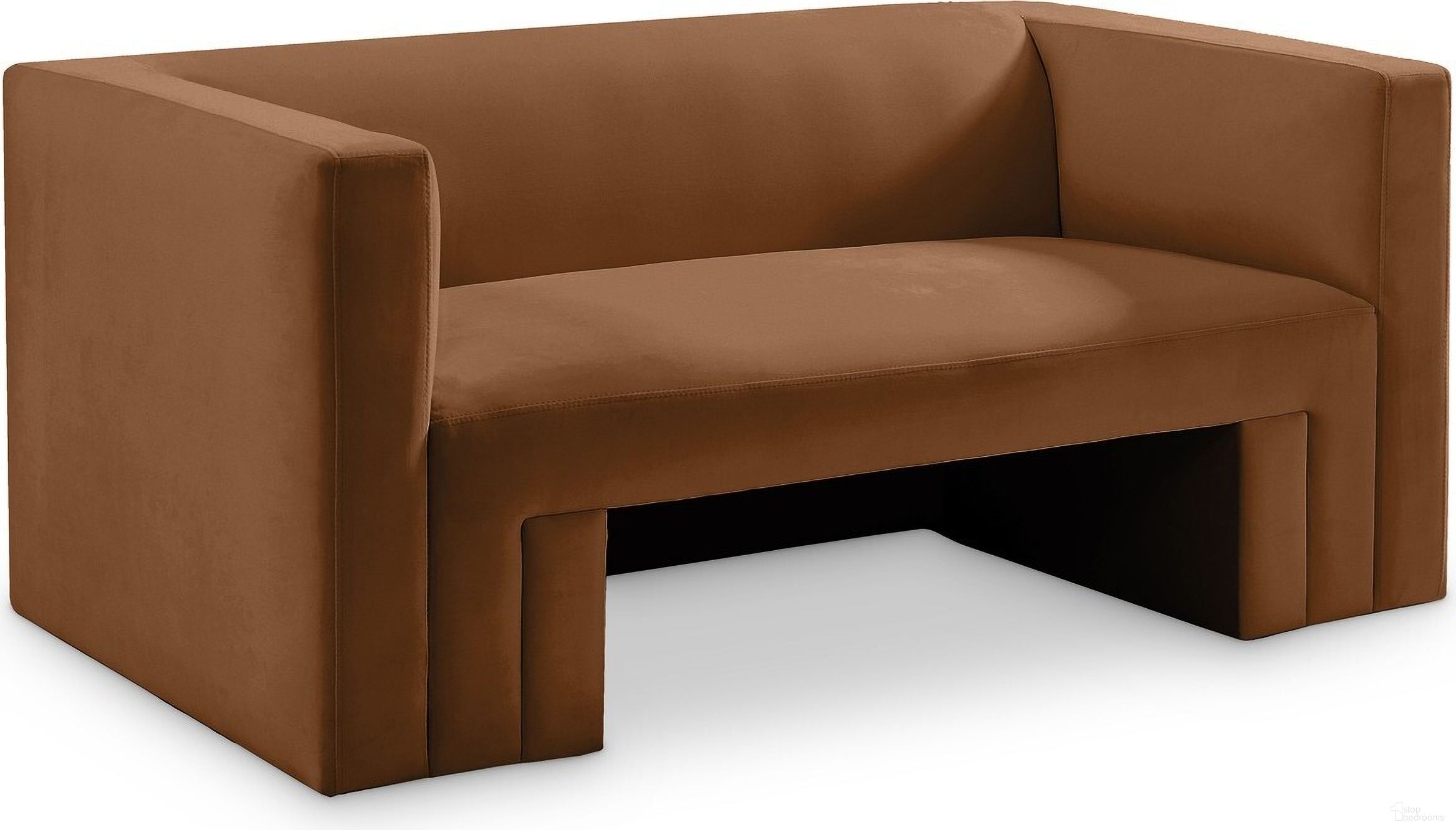 The appearance of Henson Velvet Loveseat In Saddle designed by Meridian in the modern / contemporary interior design. This saddle piece of furniture  was selected by 1StopBedrooms from Henson Collection to add a touch of cosiness and style into your home. Sku: 665Saddle-L. Material: Velvet.