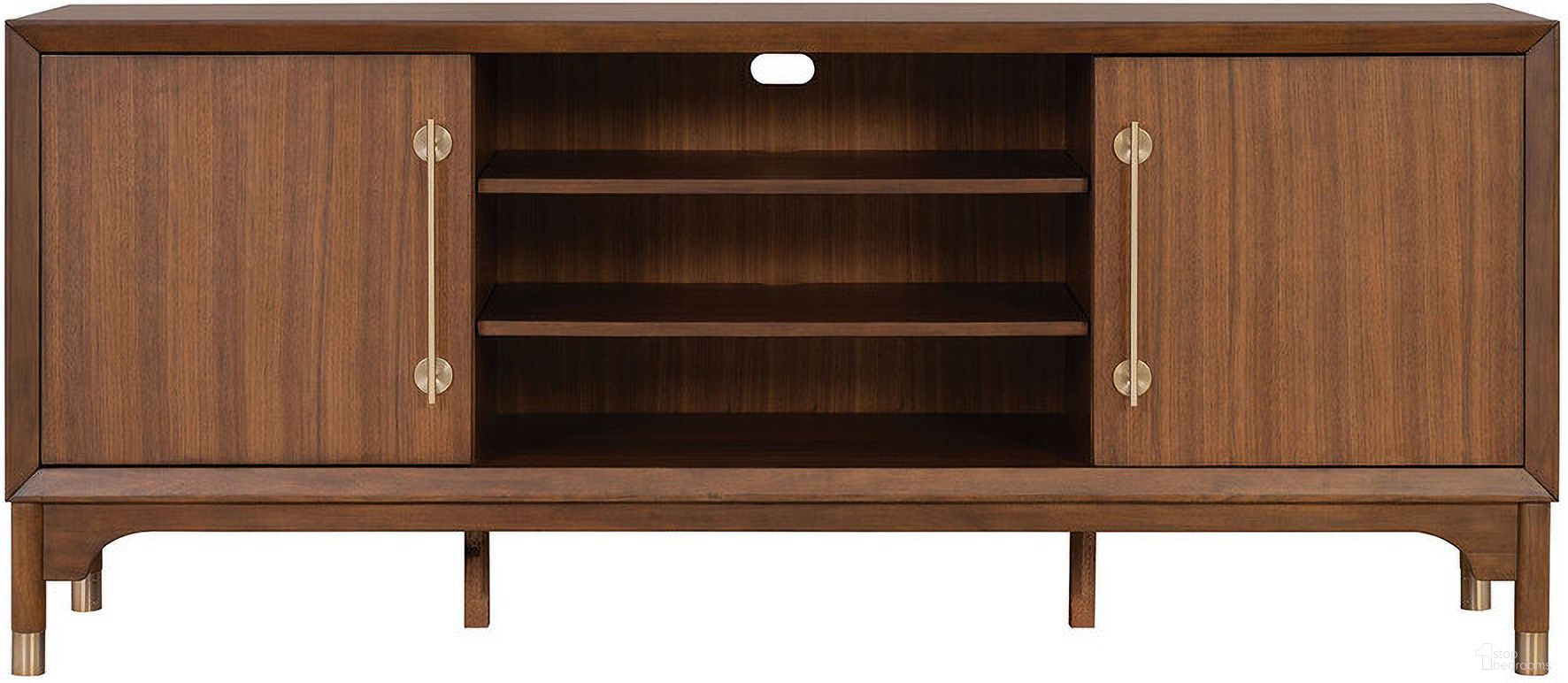 The appearance of Hepburne 70 Inch TV Stand In Gold designed by Furniture of America in the transitional interior design. This gold piece of furniture was selected by 1StopBedrooms from Hepburne Collection to add a touch of cosiness and style into your home. Sku: FM54000WN-TV-70. Material: Solid Wood.