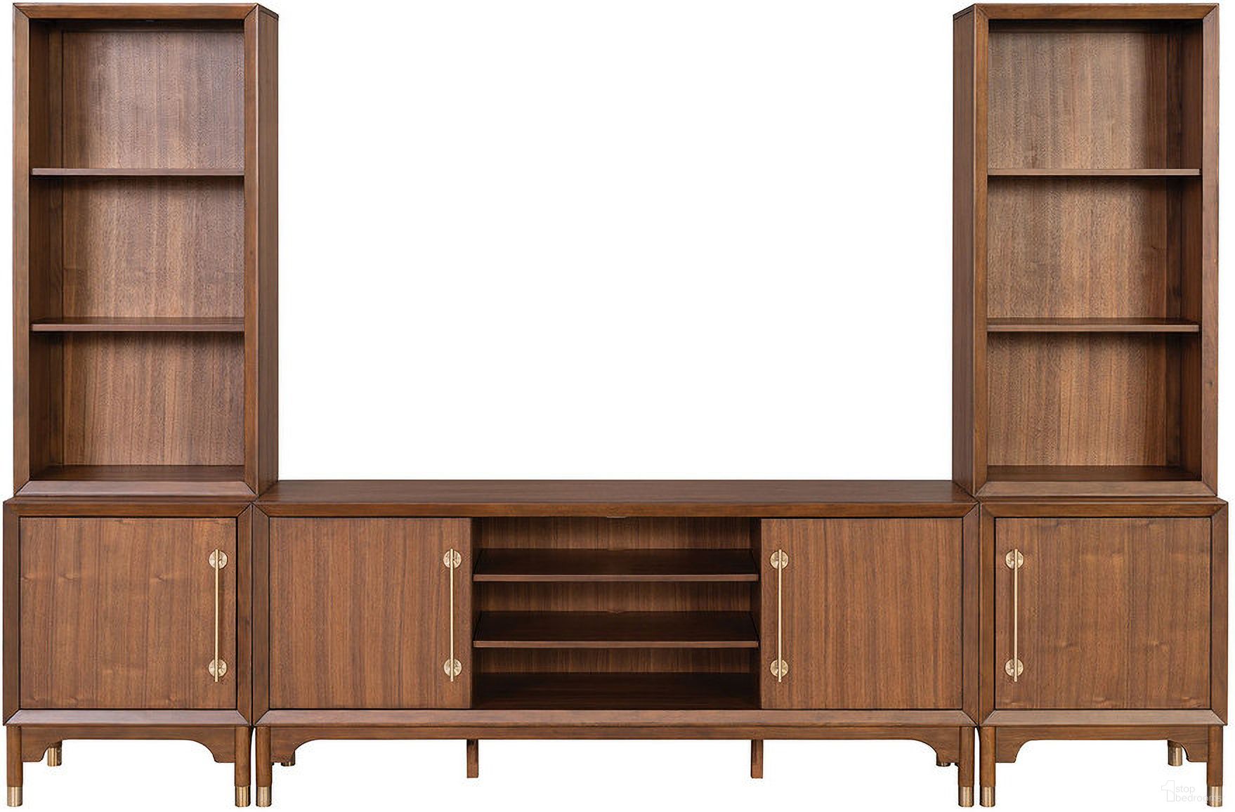 The appearance of Hepburne Entertainment Center designed by Furniture of America in the transitional interior design. This walnut piece of furniture was selected by 1StopBedrooms from Hepburne Collection to add a touch of cosiness and style into your home. Sku: FM54000WN-P-H;FM54000WN-P-LB;FM54000WN-P-RB;FM54000WN-TV-70. Material: Solid Wood.