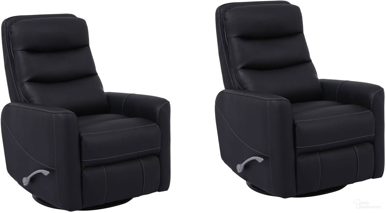 The appearance of Hercules Swivel Glider Recliner Set of 2 In Black designed by Parker House in the modern / contemporary interior design. This black piece of furniture was selected by 1StopBedrooms from Hercules Collection to add a touch of cosiness and style into your home. Sku: MHER#812GS-BLC;MHER#812GS-BLC. Material: Polyester.