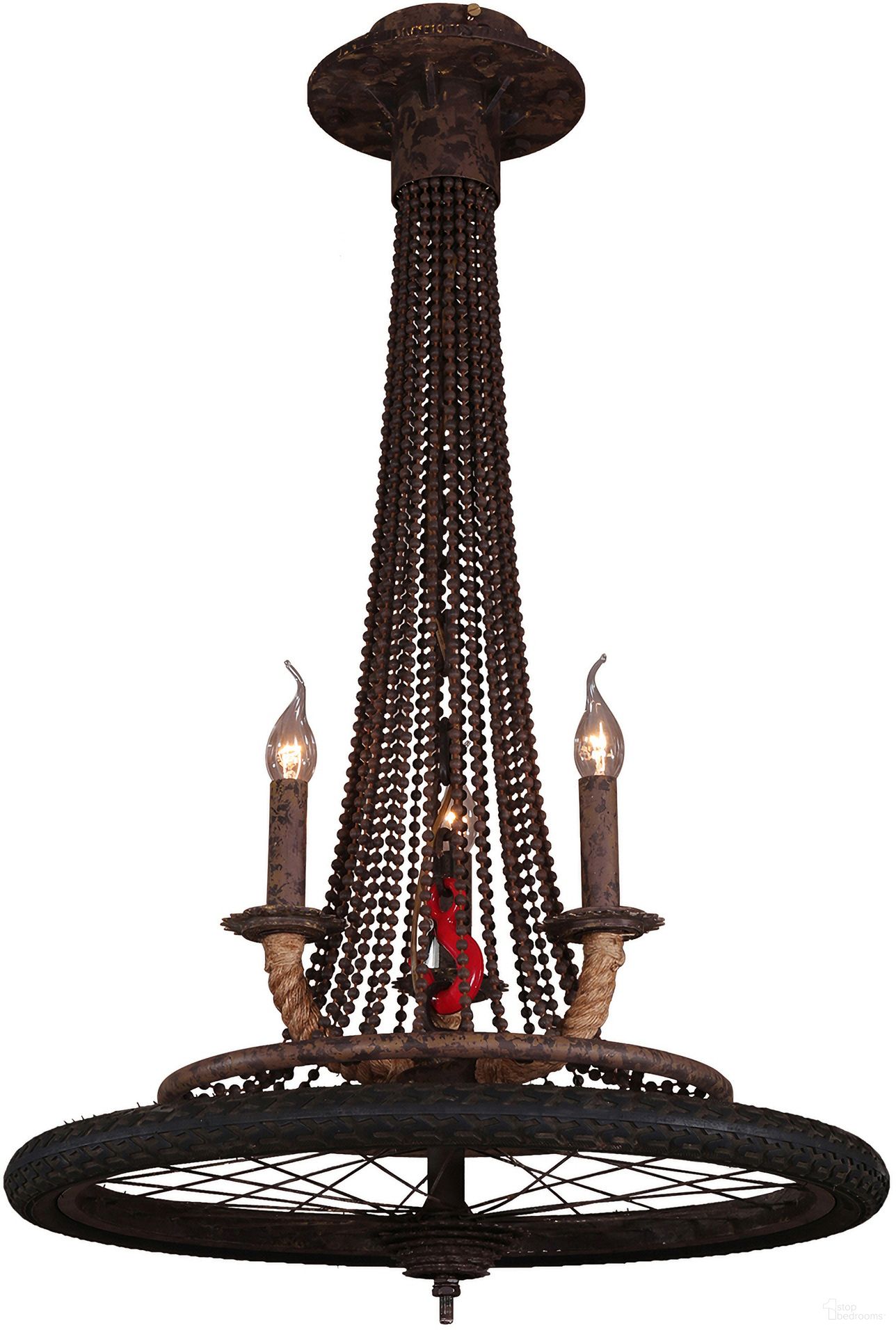 Heritage Bicycle Wheel Pendant with 3 Lights In Black