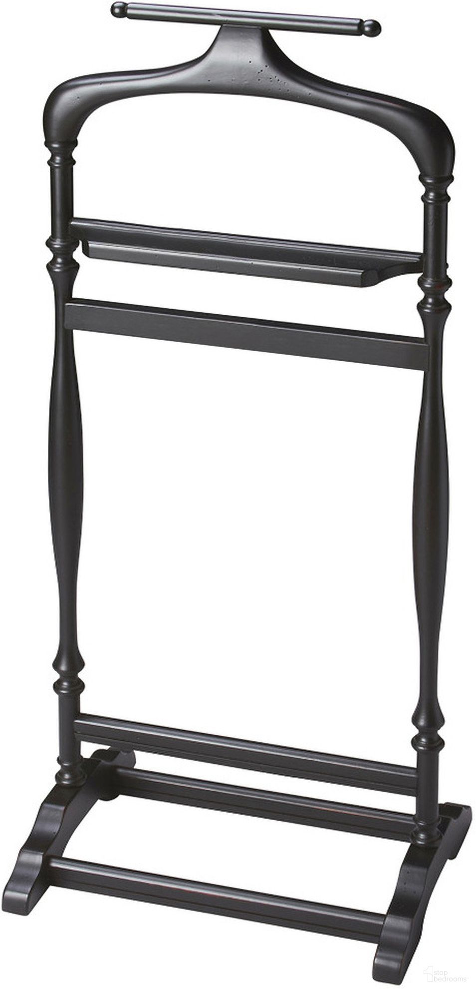 The appearance of Heritage Judson Valet Stand In Black designed by Butler Specialty Company in the traditional interior design. This black piece of furniture  was selected by 1StopBedrooms from Heritage Collection to add a touch of cosiness and style into your home. Sku: 1926111. Material: Rubberwood.