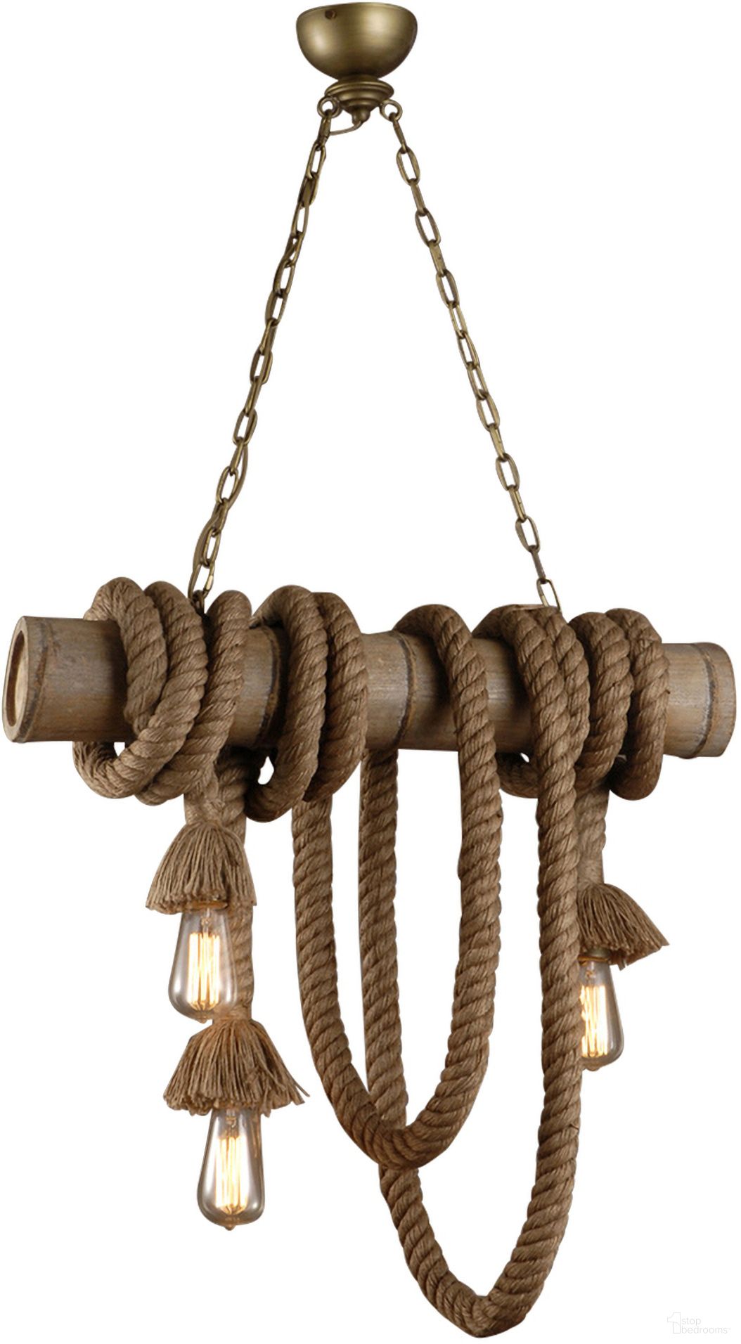 Heritage Three Light Bamboo and Rope Pendant In Gray