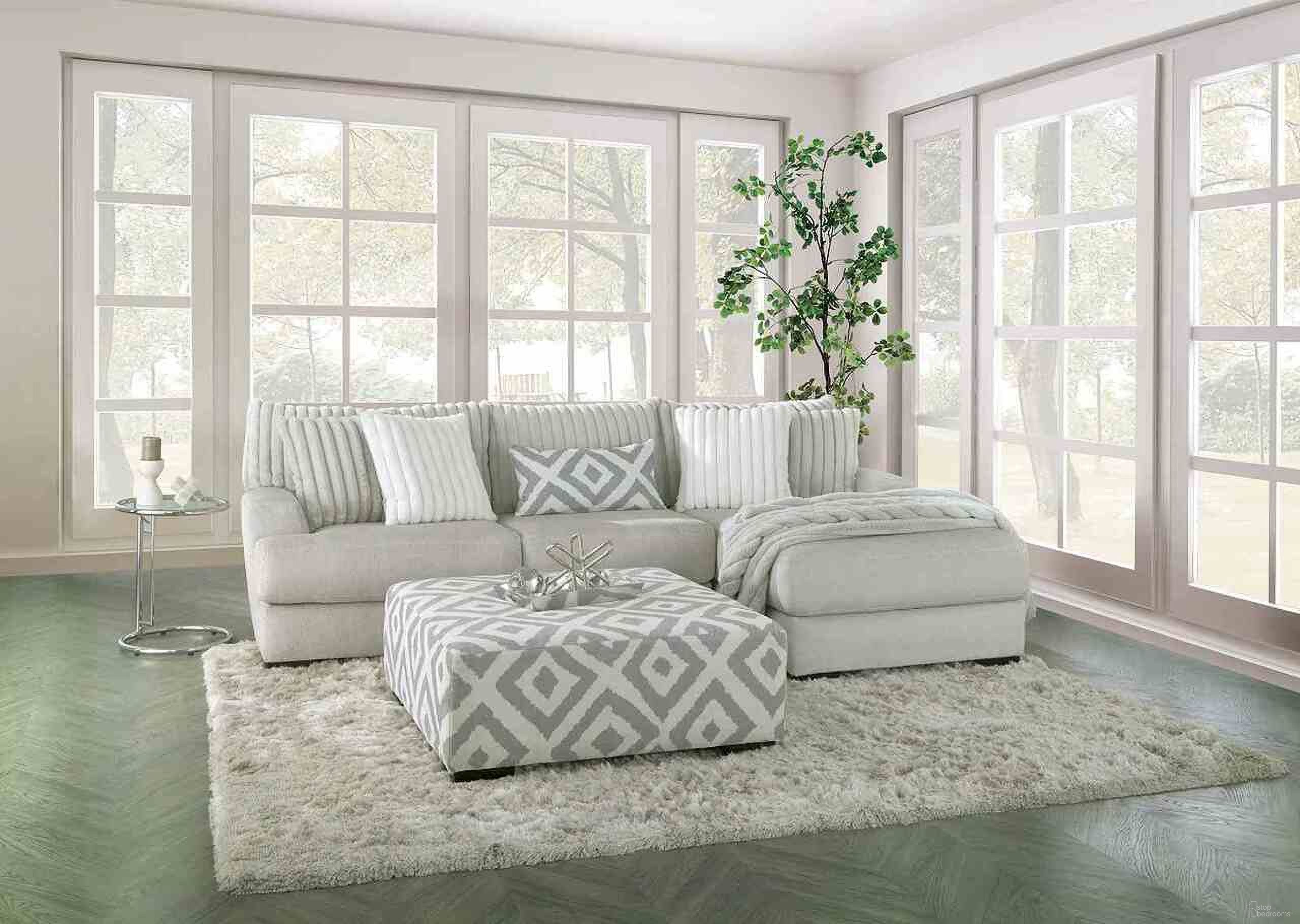 The appearance of Hermance Sectional In Gray designed by Furniture of America in the transitional interior design. This gray piece of furniture  was selected by 1StopBedrooms from Hermance Collection to add a touch of cosiness and style into your home. Sku: SM5178-LAF;SM5178-RAF. Material: Chenille.
