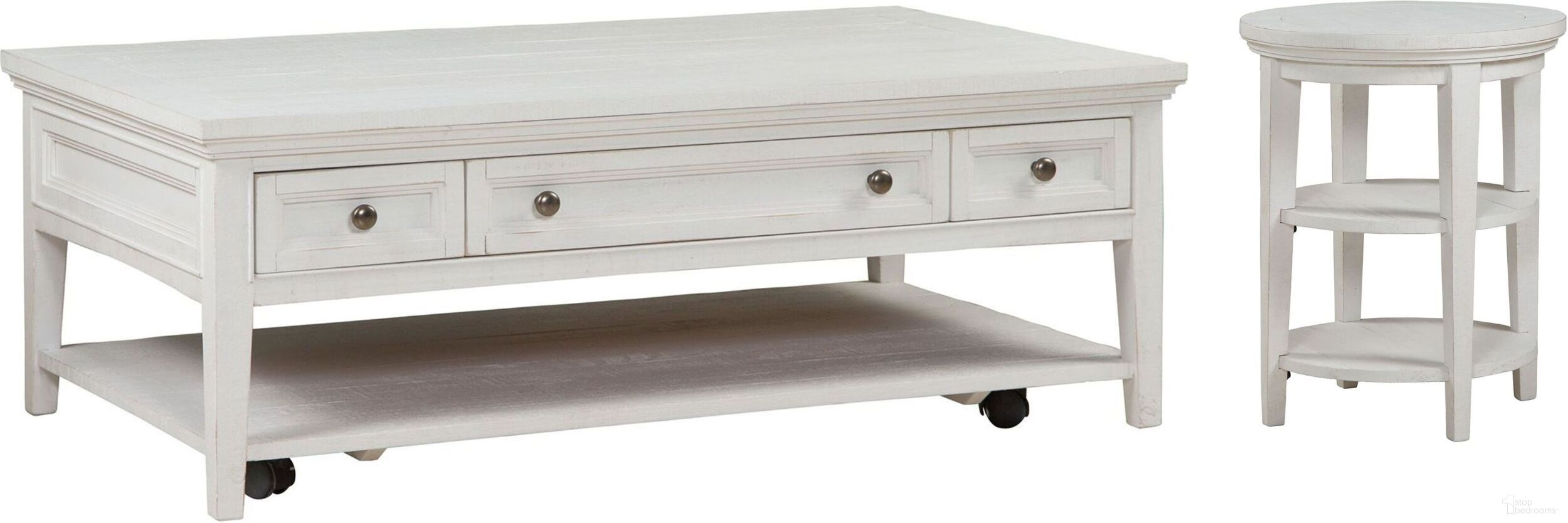 The appearance of Heron Cove Chalk White Rectangle Castered Occasional Table Set designed by Magnussen in the transitional interior design. This white piece of furniture was selected by 1StopBedrooms from Heron Cove Collection to add a touch of cosiness and style into your home. Sku: T4400-43;T4400-35. Material: Pine Veneer.