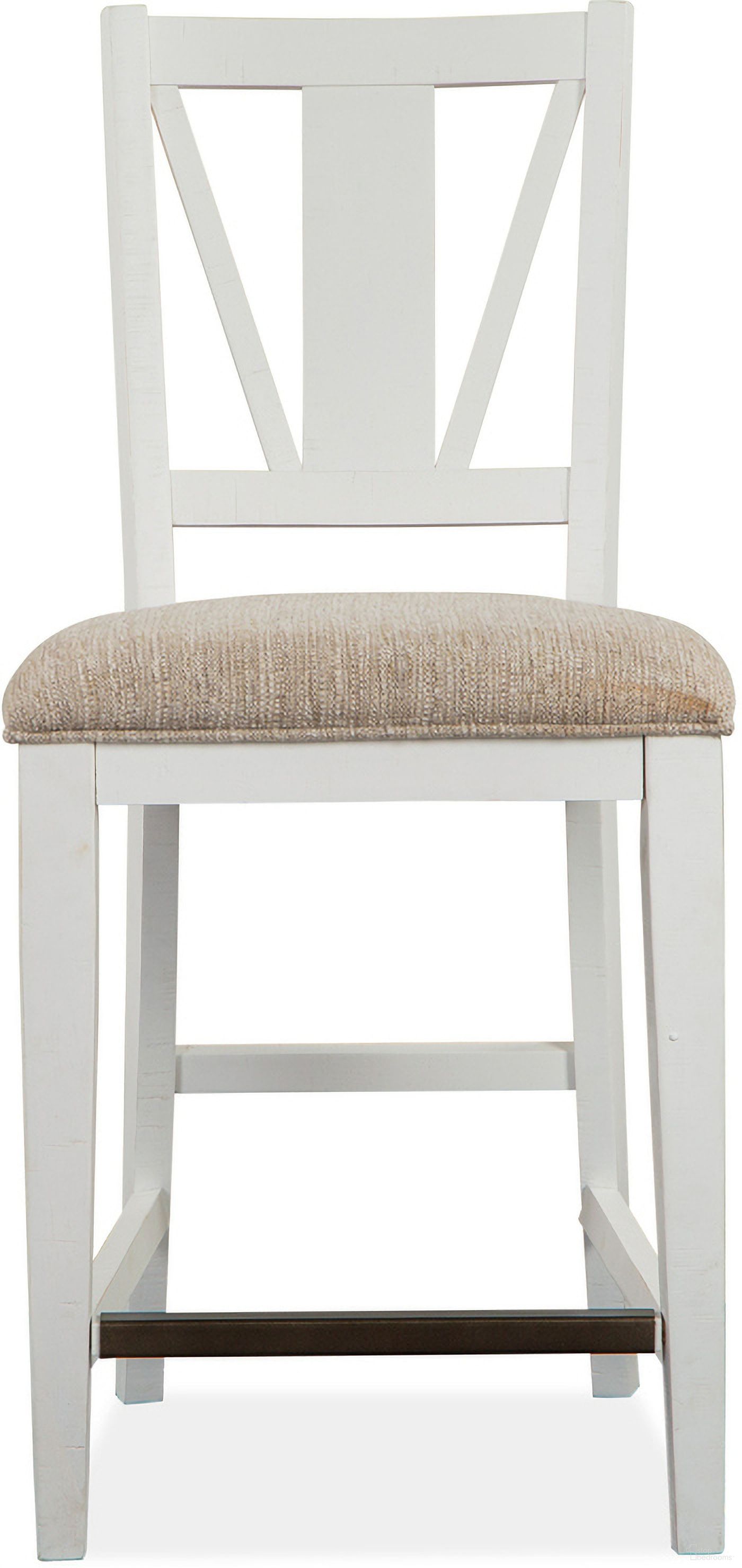The appearance of Heron Cove Counter Chair with Upholstered Seat Set of 2 In Chalky White designed by Magnussen in the traditional interior design. This chalky white piece of furniture was selected by 1StopBedrooms from Heron Cove Collection to add a touch of cosiness and style into your home. Sku: D4400-82. Material: Pine Veneer.
