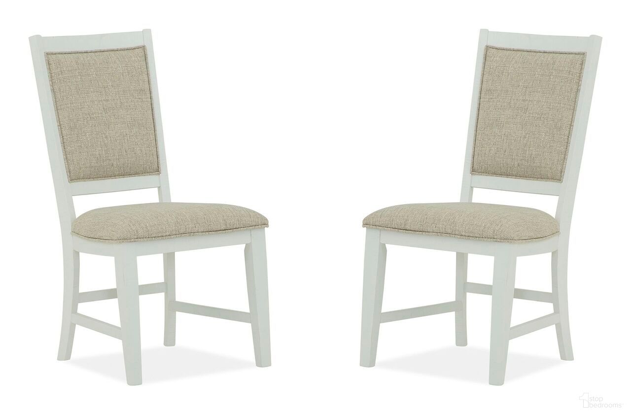 The appearance of Heron Cove Upholstered Side Chair Set of 2 In Chalk White and Dovetail Grey designed by Magnussen in the transitional interior design. This chalk white/dovetail grey piece of furniture was selected by 1StopBedrooms from Heron Cove Collection to add a touch of cosiness and style into your home. Sku: D4400-65. Material: Pine Veneer. Chair Type: Side Chair.