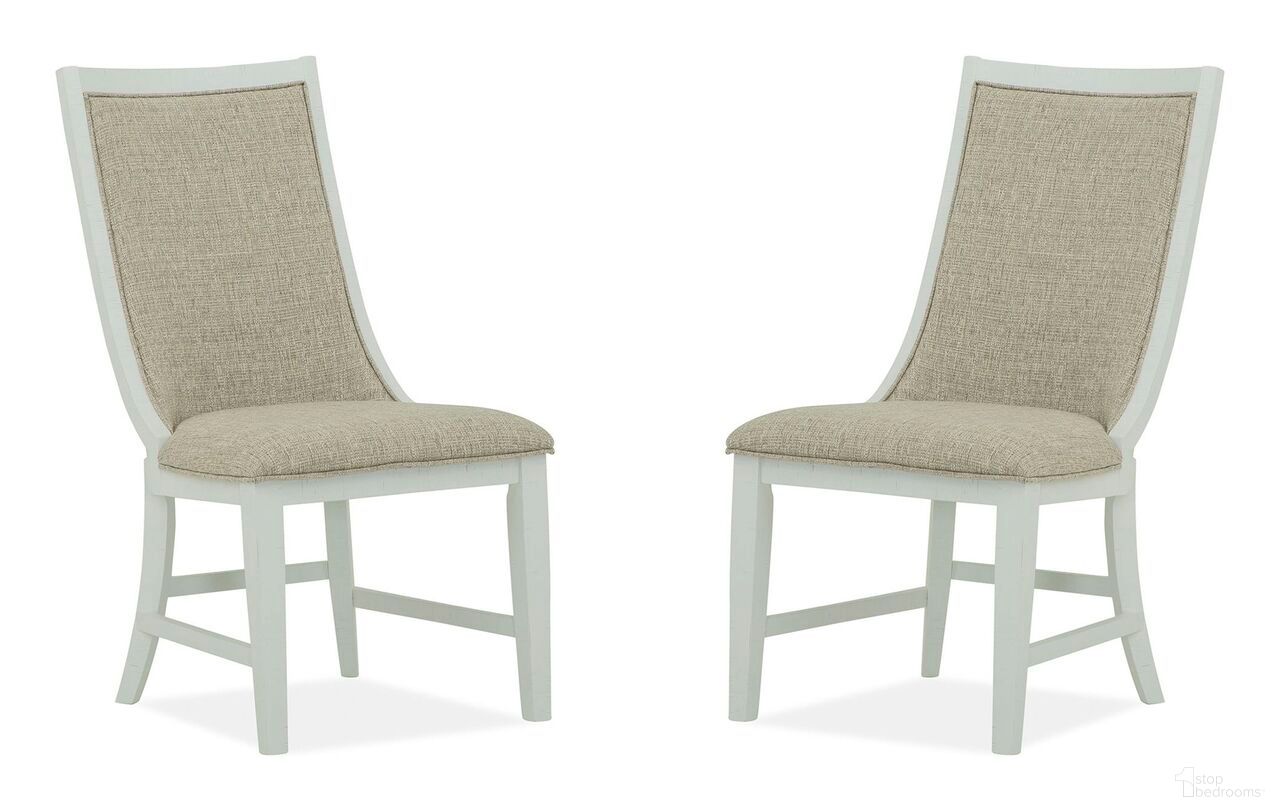 The appearance of Heron Cove Upholstered Host Chair Set of 2 In Chalk White and Dovetail Grey designed by Magnussen in the transitional interior design. This chalk white/dovetail grey piece of furniture was selected by 1StopBedrooms from Heron Cove Collection to add a touch of cosiness and style into your home. Sku: D4400-66. Material: Pine Veneer. Chair Type: Side Chair.
