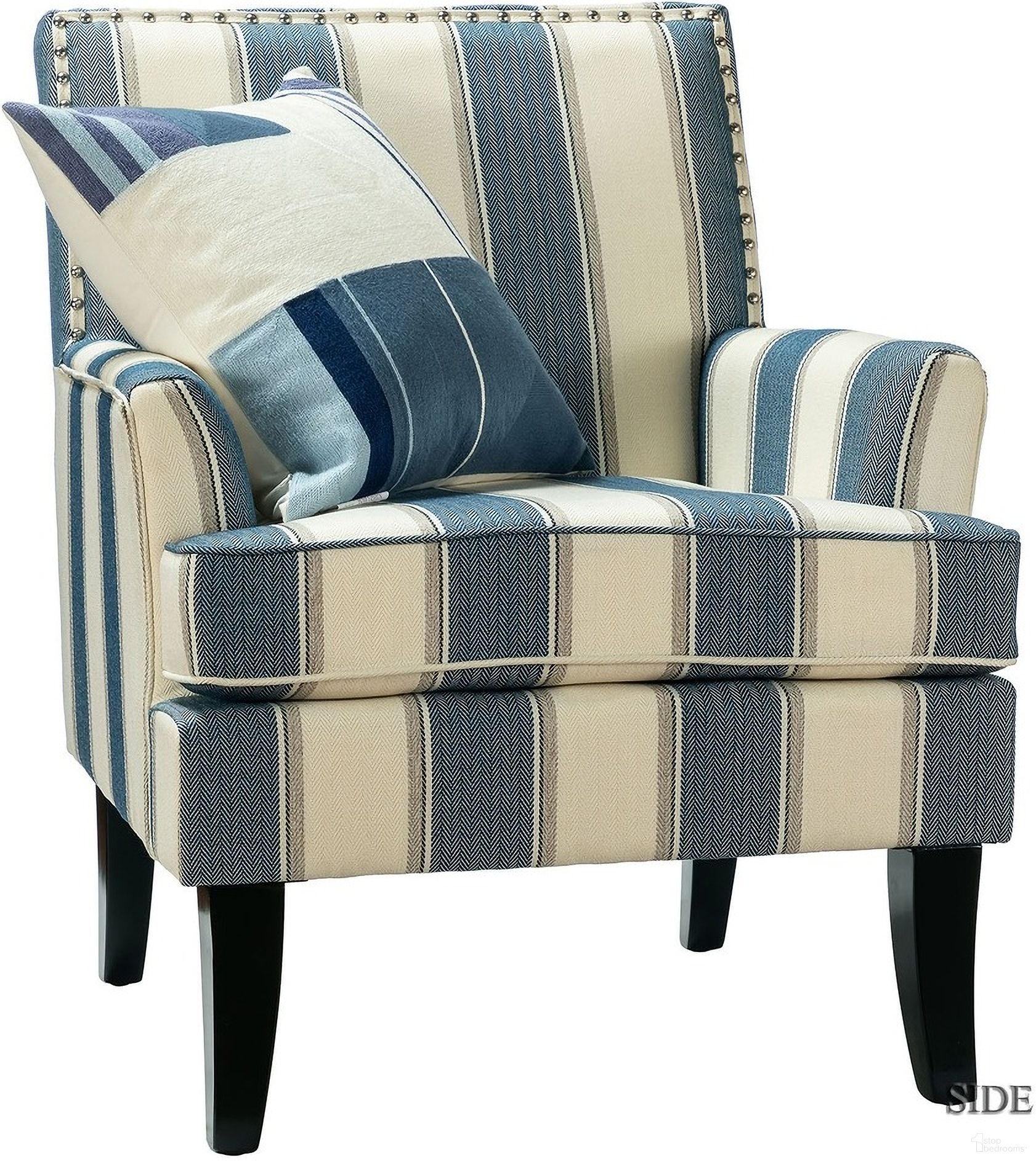 The appearance of Herrera Armchair In Stripe designed by Karat Home in the modern / contemporary interior design. This stripe piece of furniture was selected by 1StopBedrooms from Herrera Collection to add a touch of cosiness and style into your home. Sku: CHS18393-8. Material: Geometry Look Fabric.