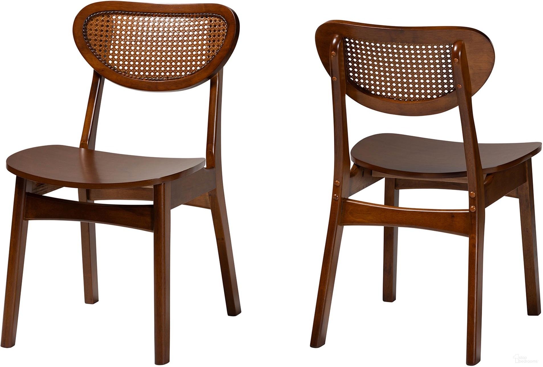 Hesper Dining Chair Set of 2 In Walnut Brown Finished Wood and Rattan