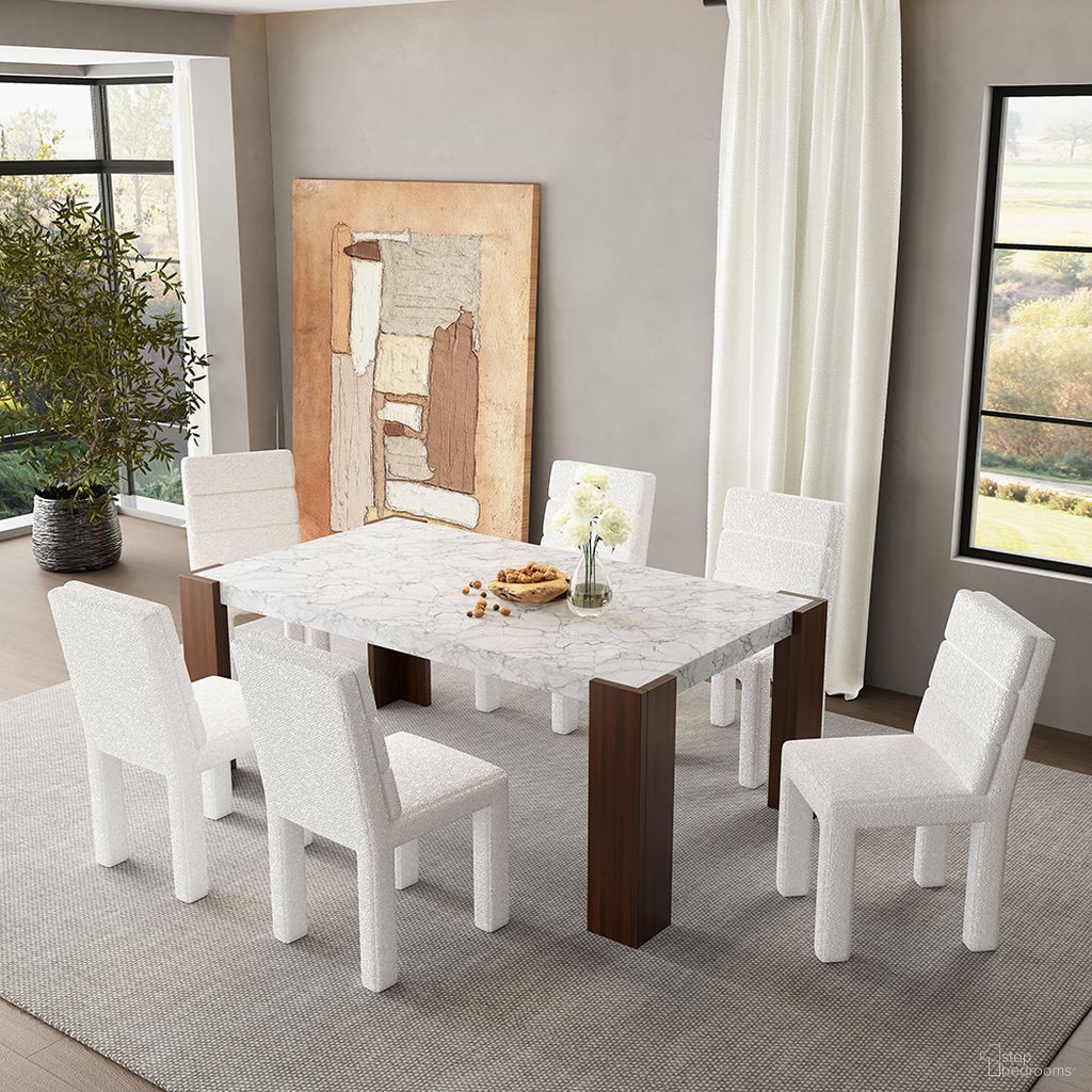 Hettie Dining Room Set In Engineering Stone Top and Brown