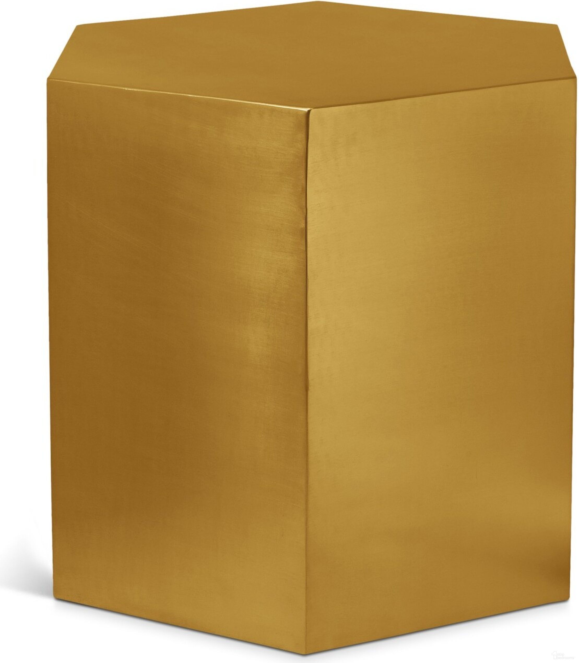 The appearance of Hexagon End Table In Brushed Gold designed by Meridian in the modern / contemporary interior design. This brushed gold piece of furniture  was selected by 1StopBedrooms from Hexagon Collection to add a touch of cosiness and style into your home. Sku: 292-ET. Material: Iron.