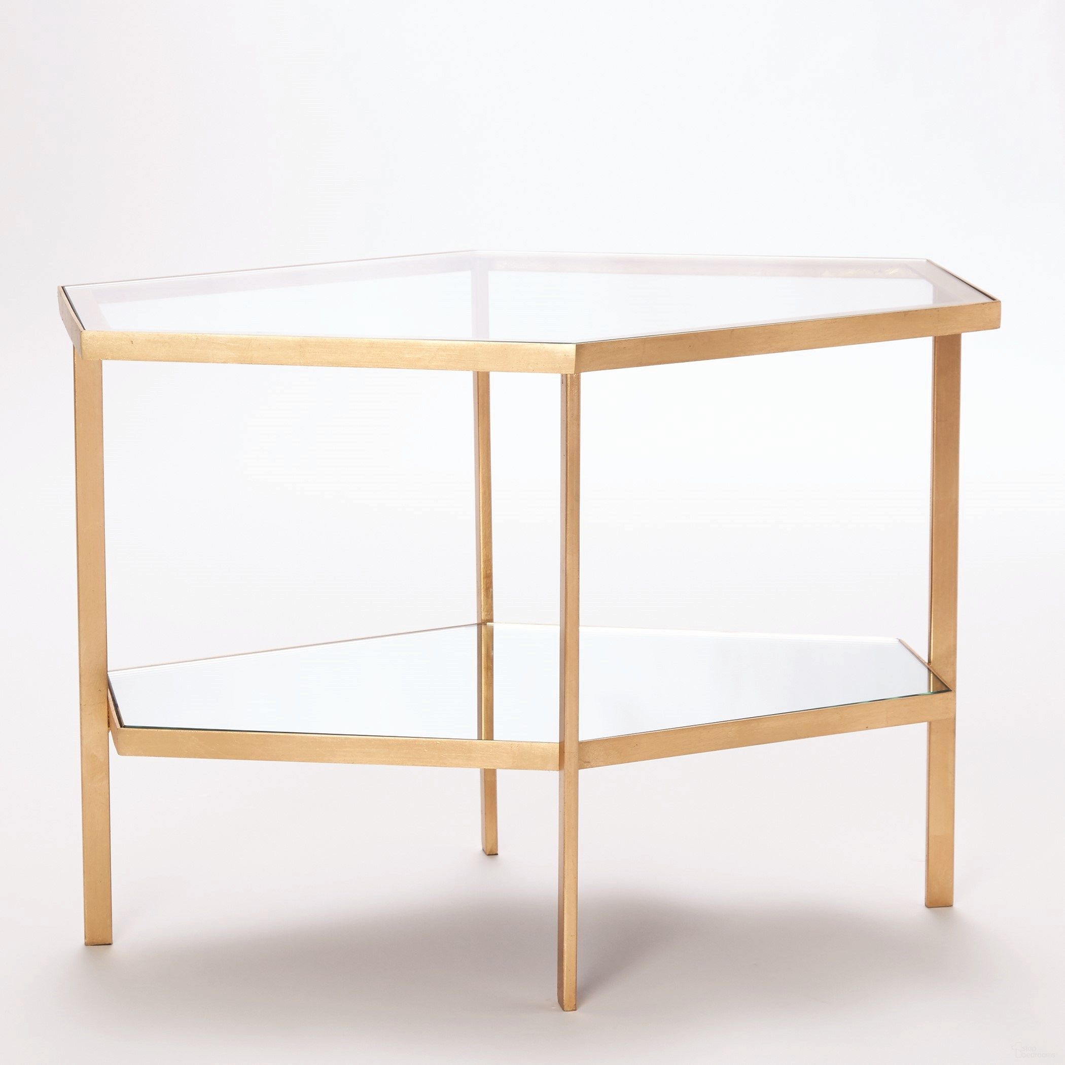 The appearance of Hexagon Table In Gold Leaf designed by Global Views in the modern / contemporary interior design. This gold piece of furniture  was selected by 1StopBedrooms from Hexagon Collection to add a touch of cosiness and style into your home. Sku: 882316. Material: Iron.