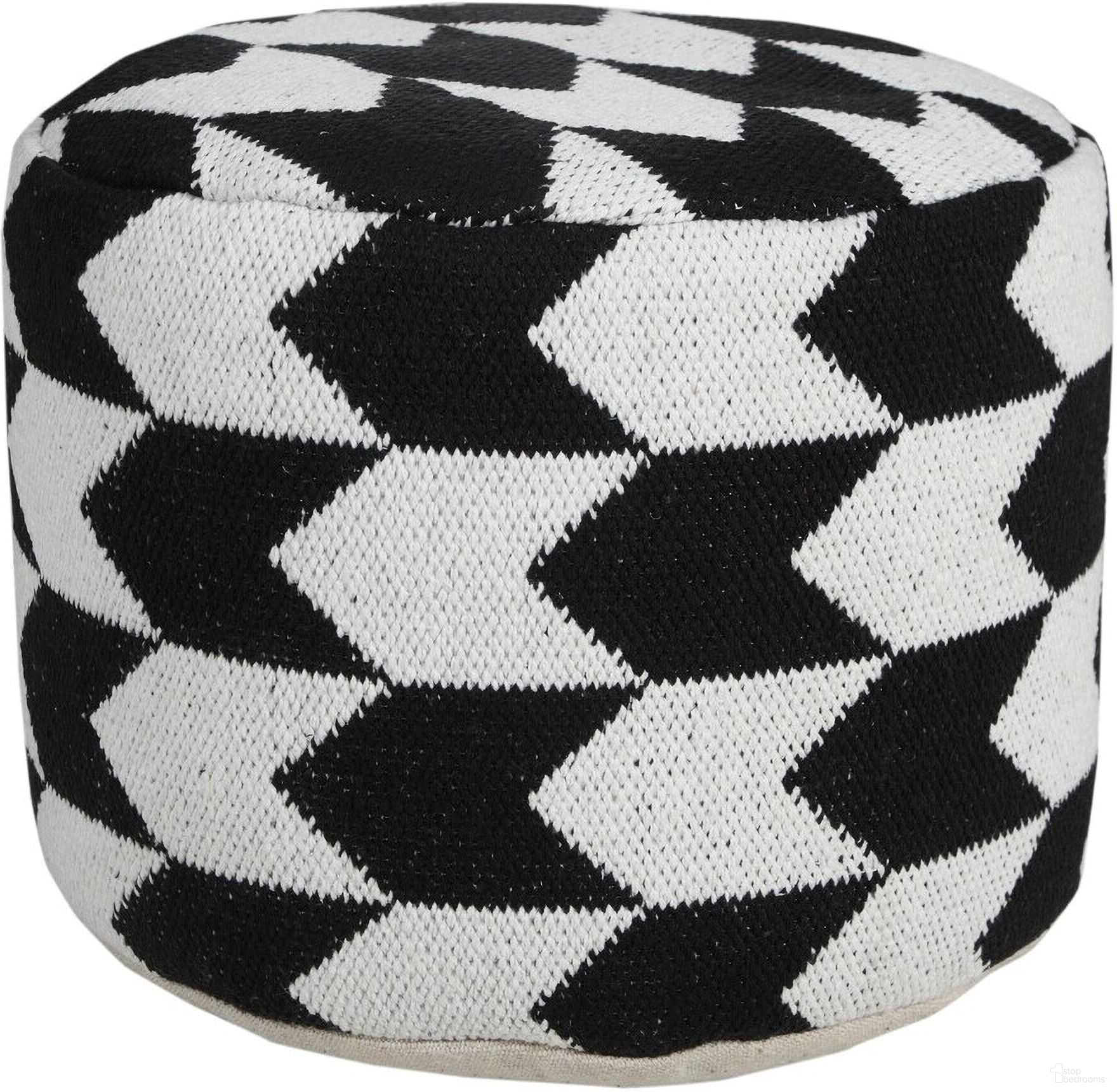 Hexro Chevron Cotton Blend Ottoman Pouf In Black and White