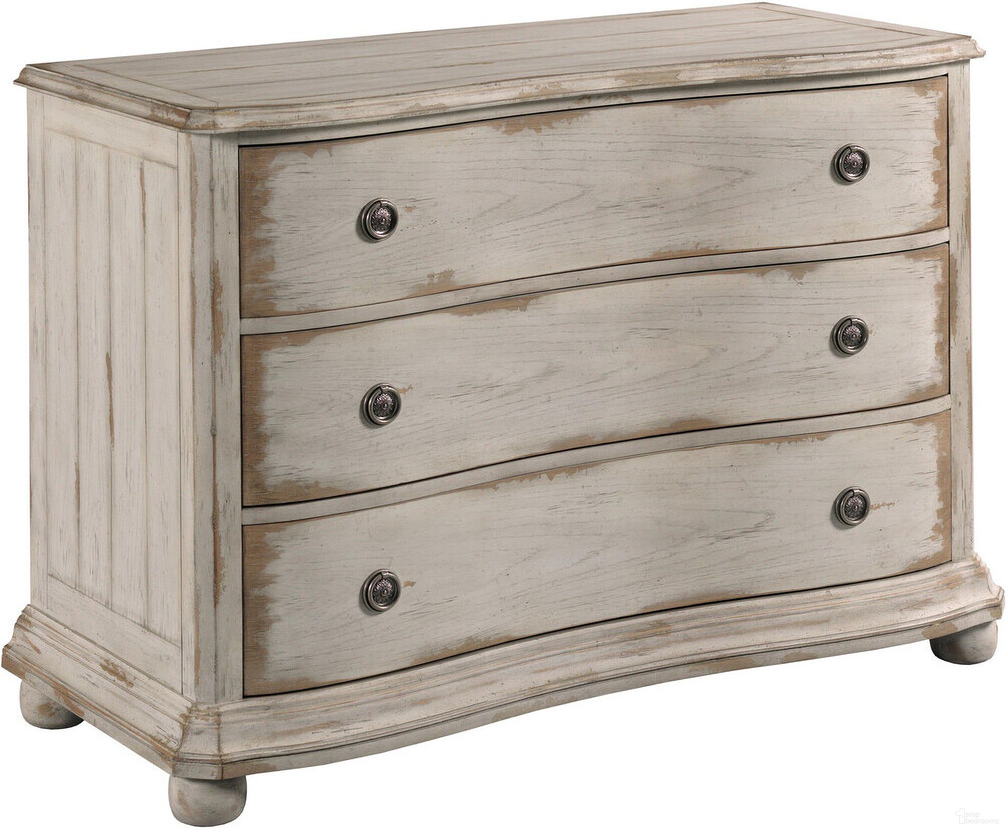 The appearance of Beloved Bowfront Chest designed by Hammary in the transitional interior design. This white piece of furniture was selected by 1StopBedrooms from Hidden Treasures Collection to add a touch of cosiness and style into your home. Sku: 090-1119. Material: Wood.