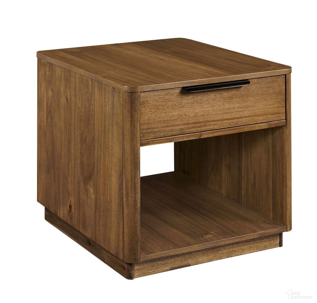 The appearance of Hidden Treasures Blair End Table designed by Hammary in the interior design. This piece of furniture was selected by 1StopBedrooms from Hidden Treasures Collection to add a touch of cosiness and style into your home. Sku: 090-1277. Material: Veneer.