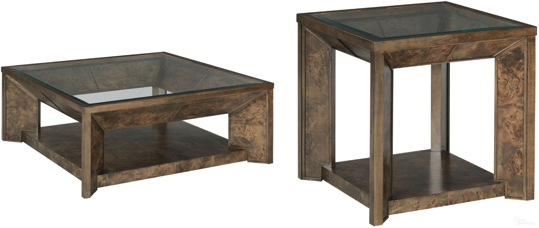 The appearance of Hidden Treasures Burl Occasional Table Set In Auburn Brown designed by Hammary in the transitional interior design. This auburn brown piece of furniture  was selected by 1StopBedrooms from Hidden Treasures Collection to add a touch of cosiness and style into your home. Sku: 090-1229;090-1230. Material: Wood.