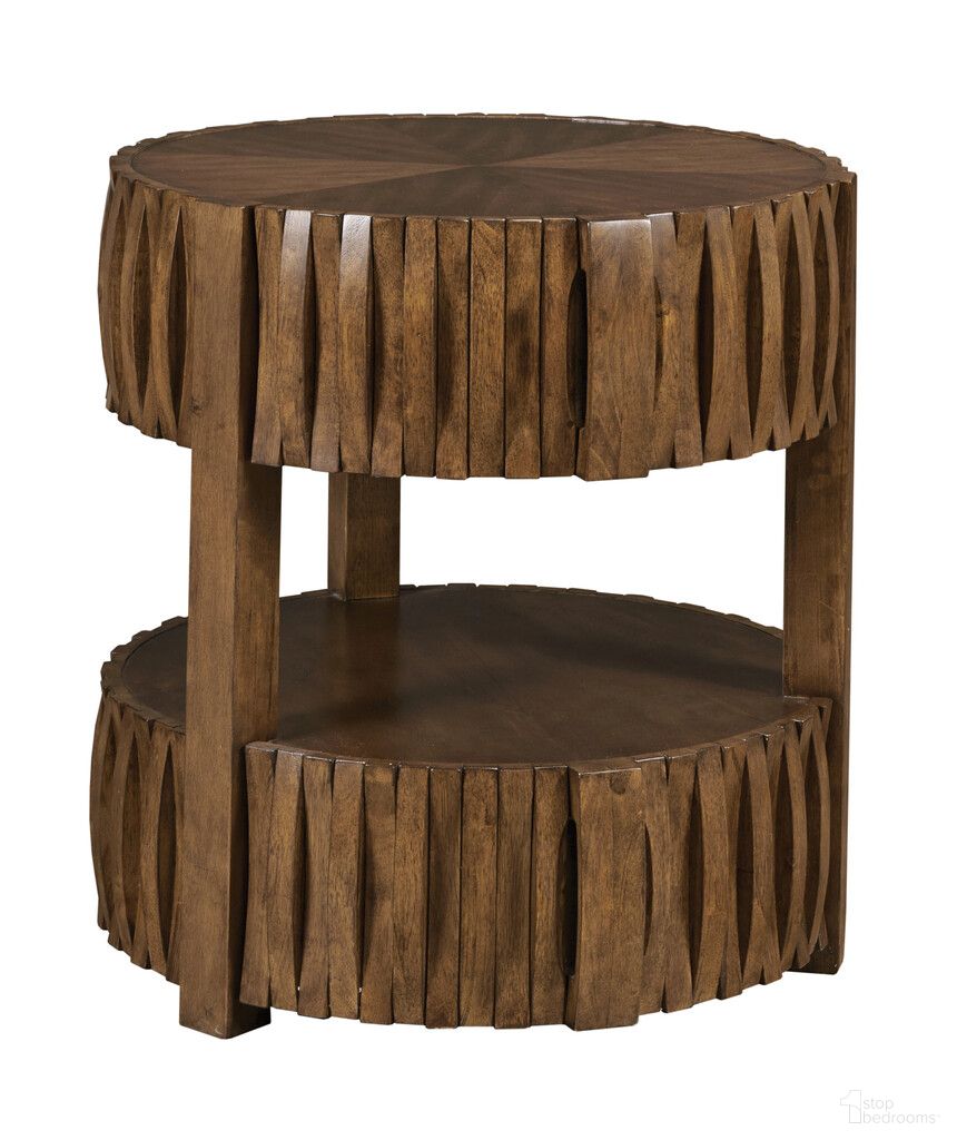 The appearance of Hidden Treasures Round End Table designed by Hammary in the transitional interior design. This piece of furniture was selected by 1StopBedrooms from Hidden Treasures Collection to add a touch of cosiness and style into your home. Sku: 090-1218. Material: Veneer.
