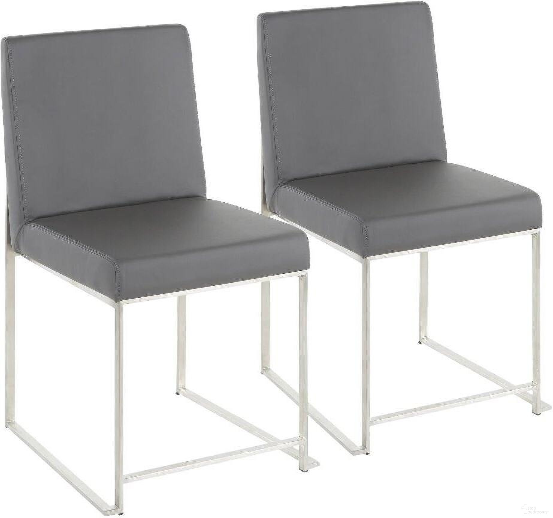 The appearance of High Back Fuji Contemporary Dining Chair In Stainless Steel And Grey Faux Leather - Set Of 2 designed by Lumisource in the modern / contemporary interior design. This grey piece of furniture was selected by 1StopBedrooms from Fuji Collection to add a touch of cosiness and style into your home. Sku: DC-HBFUJI SSGY2. Material: PU. Chair Type: Side Chair.