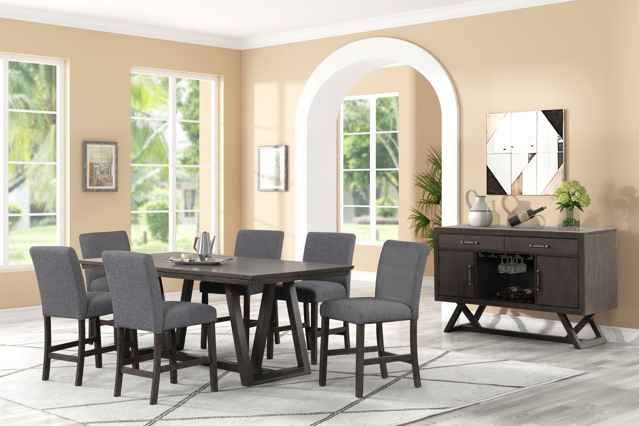 The appearance of High Line Dining Room Set In Coffee designed by New Classic in the transitional interior design. This coffee piece of furniture  was selected by 1StopBedrooms from High Line Collection to add a touch of cosiness and style into your home. Sku: D4125-10;D4125-20-GRY. Table Base Style: Trestle. Material: Wood. Table Top Shape: Rectangular. Size: 80" x 36".