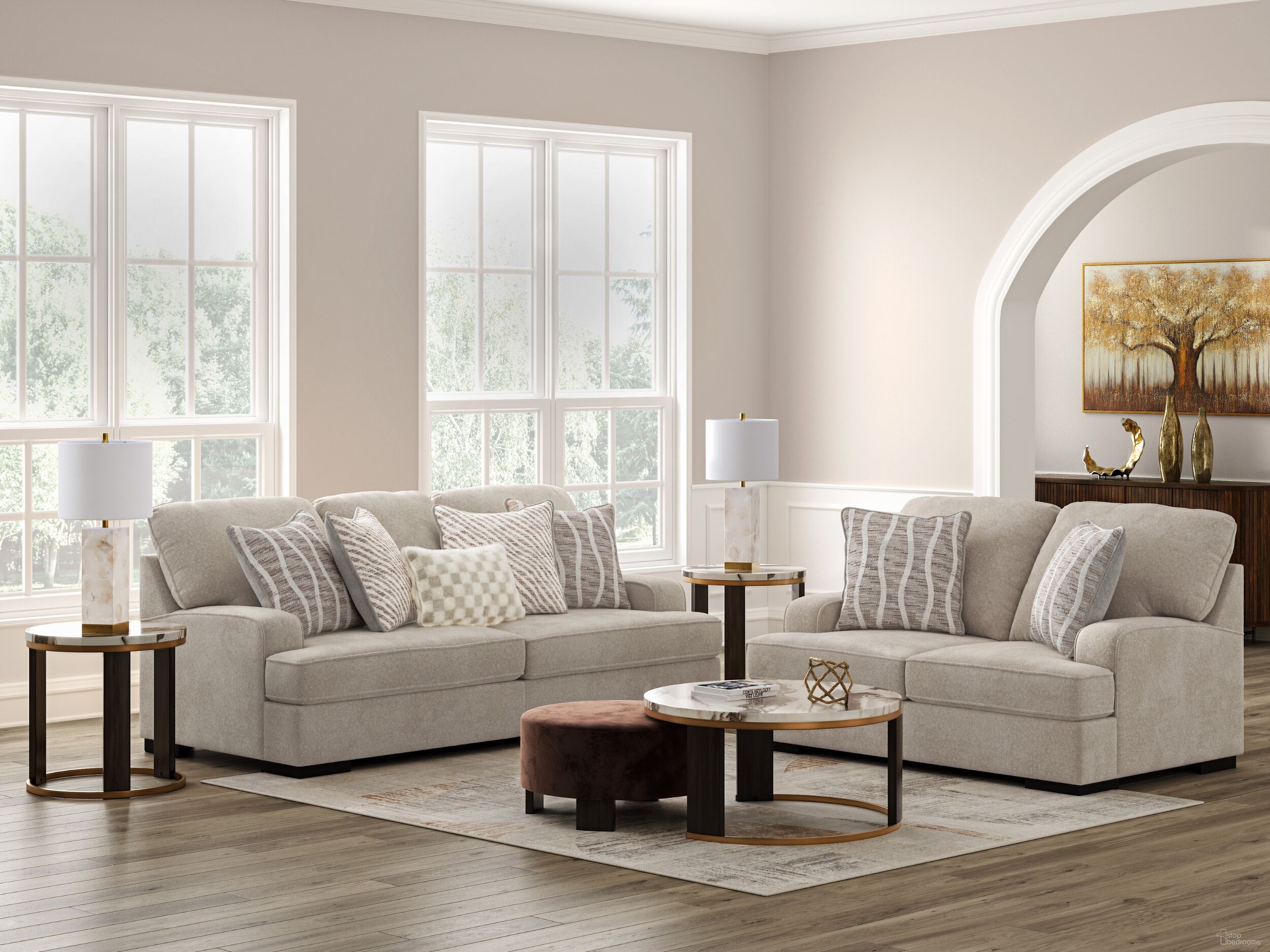 The appearance of High Profile Living Room Set In Taupe designed by Signature Design by Ashley in the modern / contemporary interior design. This taupe piece of furniture was selected by 1StopBedrooms from High Profile Collection to add a touch of cosiness and style into your home. Sku: 5990238;5990235. Material: Polyester.