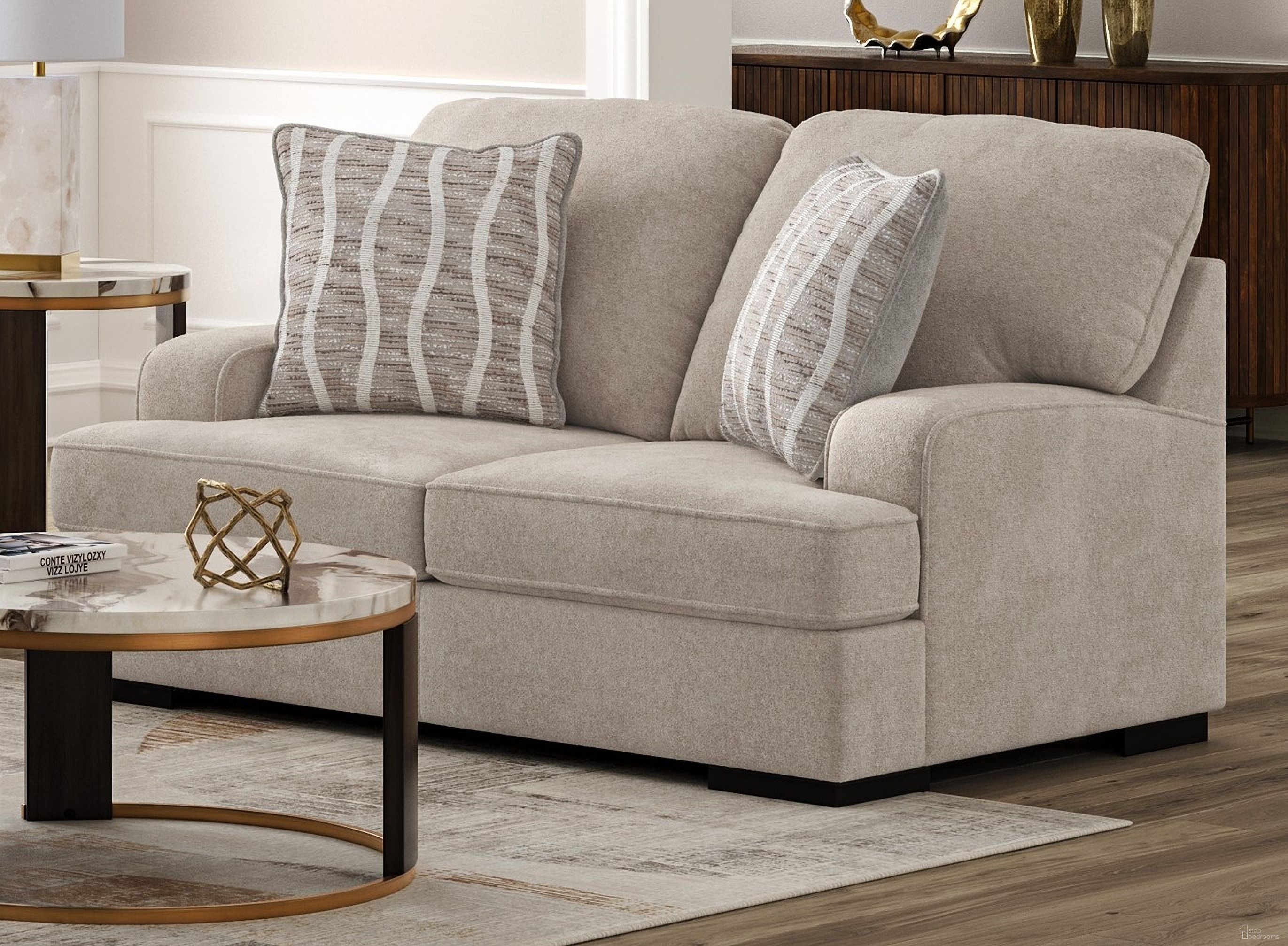The appearance of High Profile Loveseat In Taupe designed by Signature Design by Ashley in the modern / contemporary interior design. This taupe piece of furniture was selected by 1StopBedrooms from High Profile Collection to add a touch of cosiness and style into your home. Sku: 5990235. Material: Polyester.