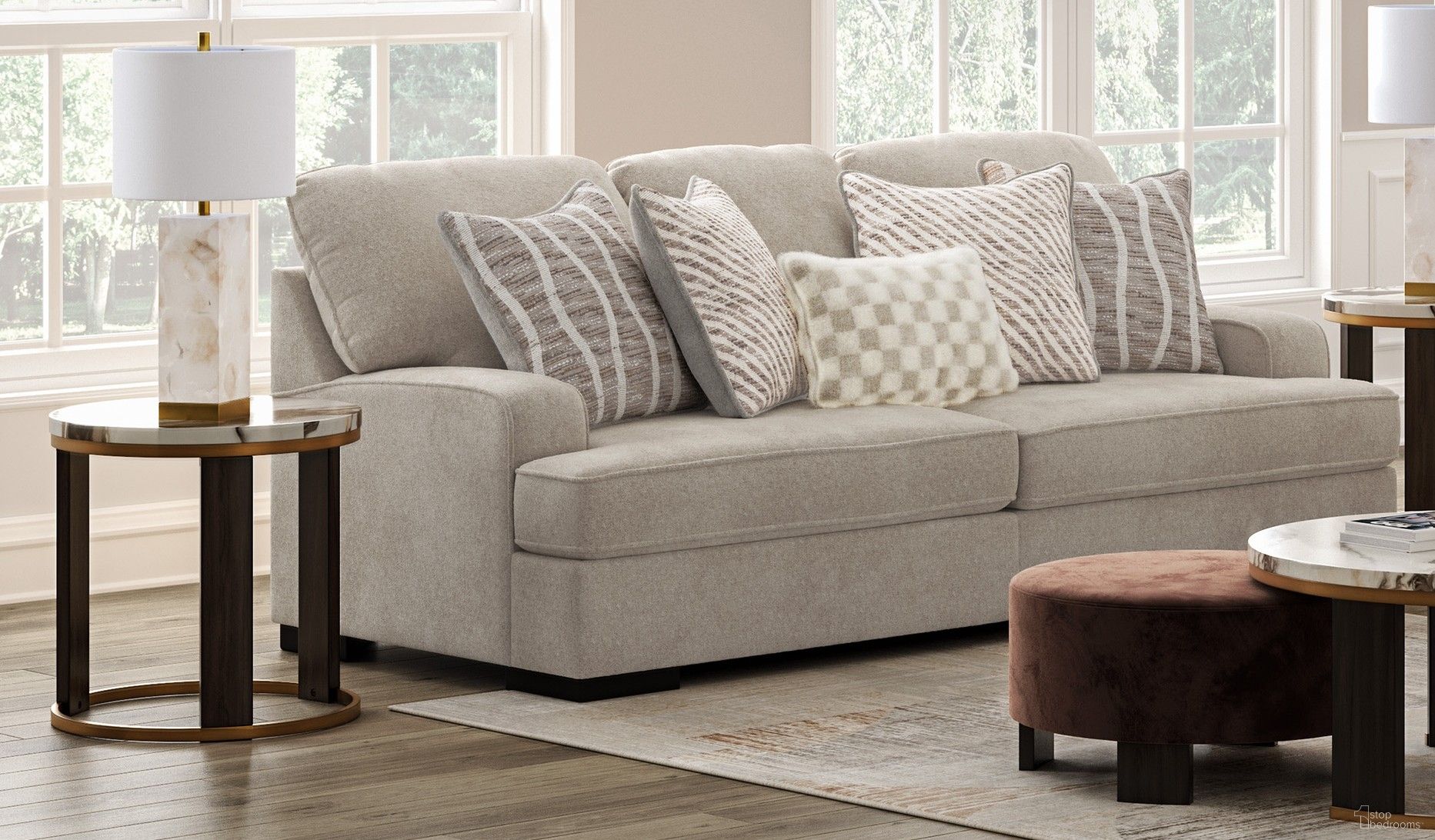 The appearance of High Profile Sofa In Taupe designed by Signature Design by Ashley in the modern / contemporary interior design. This taupe piece of furniture was selected by 1StopBedrooms from High Profile Collection to add a touch of cosiness and style into your home. Sku: 5990238. Material: Polyester.