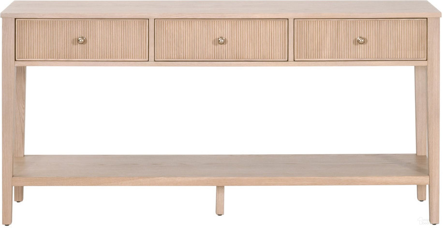 The appearance of Bronze Bay Highland 3 Drawer Console Table In Natural Oak designed by Essentials For Living in the transitional interior design. This natural oak piece of furniture was selected by 1StopBedrooms from Bronze Bay Collection to add a touch of cosiness and style into your home. Sku: 5268.NAT-OAK. Material: Oak Wood.
