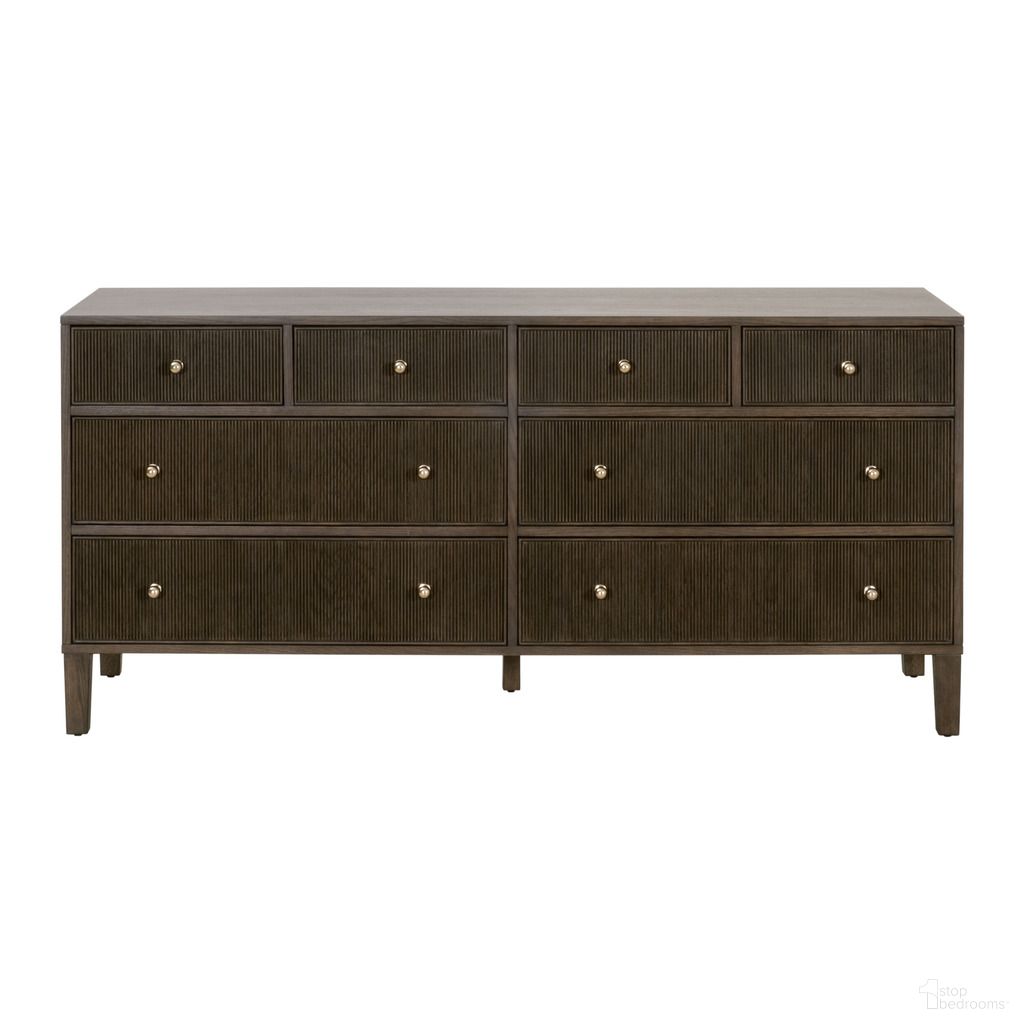 The appearance of Bronze Bay Highland 8 Drawer Double Dresser In Dutch Brown Oak designed by Essentials For Living in the transitional interior design. This dutch brown oak piece of furniture was selected by 1StopBedrooms from Bronze Bay Collection to add a touch of cosiness and style into your home. Sku: 5258.DB-OAK. Material: Oak Wood.