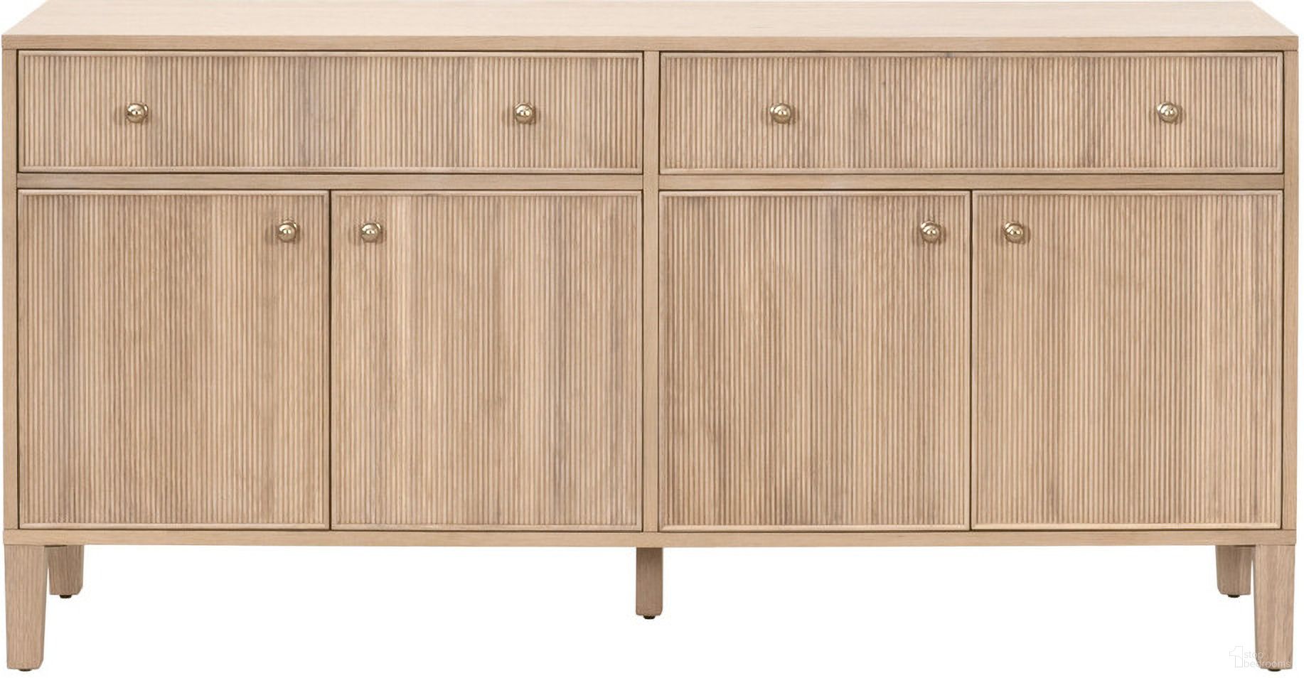 The appearance of Bronze Bay Highland Media Sideboard In Natural Oak designed by Essentials For Living in the transitional interior design. This natural oak piece of furniture  was selected by 1StopBedrooms from Bronze Bay Collection to add a touch of cosiness and style into your home. Sku: 5264.NAT-OAK. Material: Oak Wood.