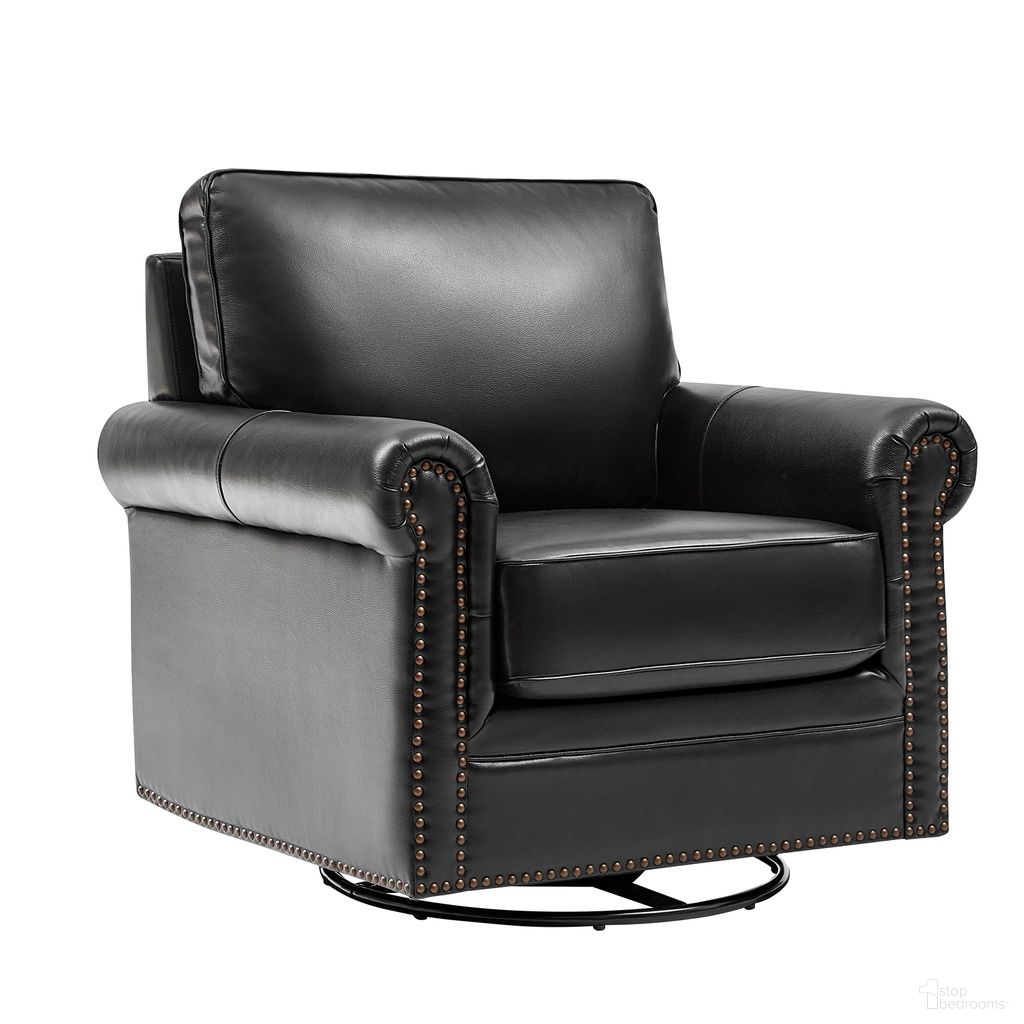 The appearance of Higinio Genuine Leather Swivel Rocker Chair In Black designed by Karat Home in the modern / contemporary interior design. This black piece of furniture was selected by 1StopBedrooms from Higinio Collection to add a touch of cosiness and style into your home. Sku: CHLB1343-BLK. Material: Genuine Leather.