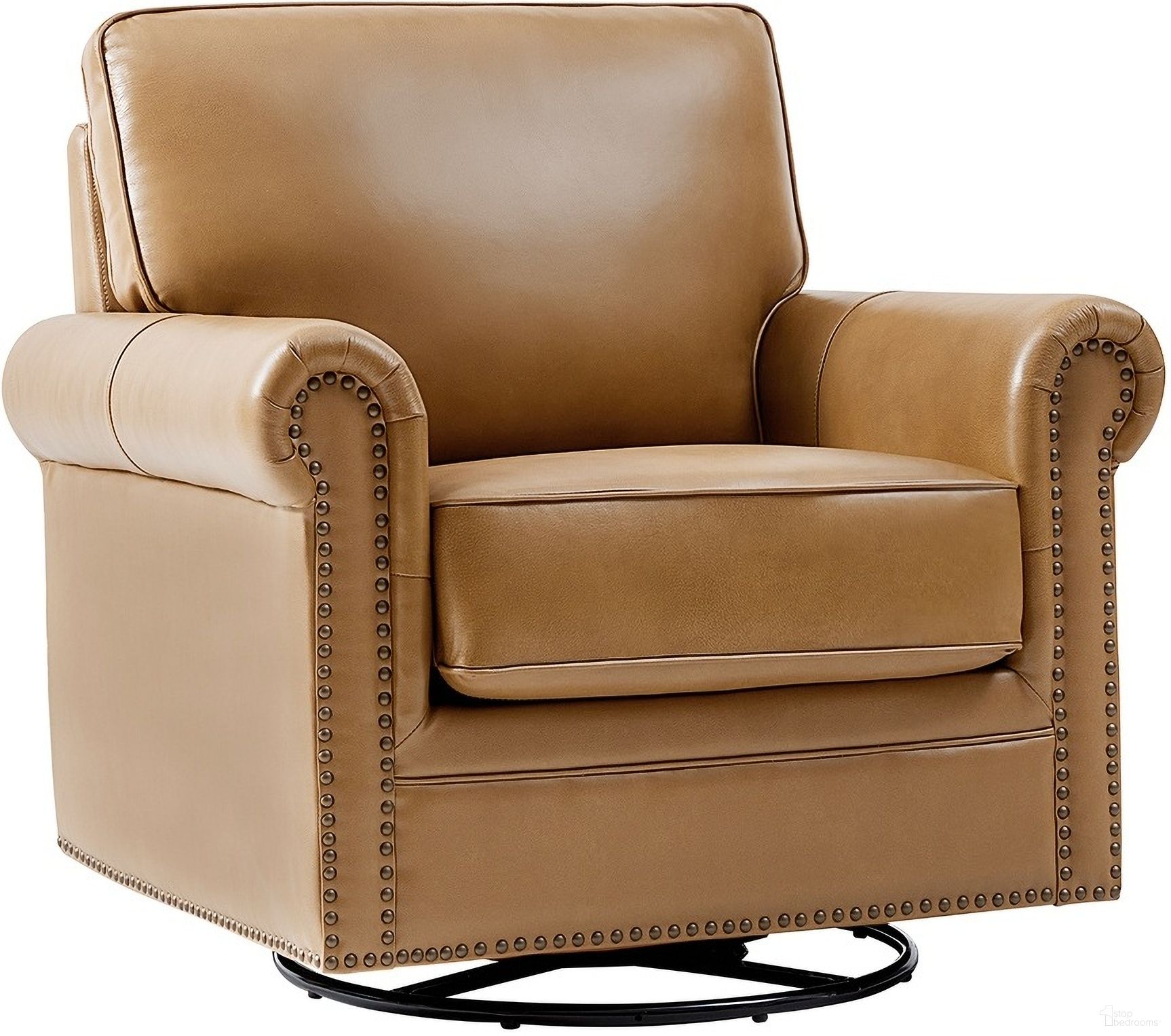 The appearance of Higinio Genuine Leather Swivel Rocker Chair In Camel designed by Karat Home in the modern / contemporary interior design. This camel piece of furniture  was selected by 1StopBedrooms from Higinio Collection to add a touch of cosiness and style into your home. Sku: CHLB1343-CML. Material: Genuine Leather.