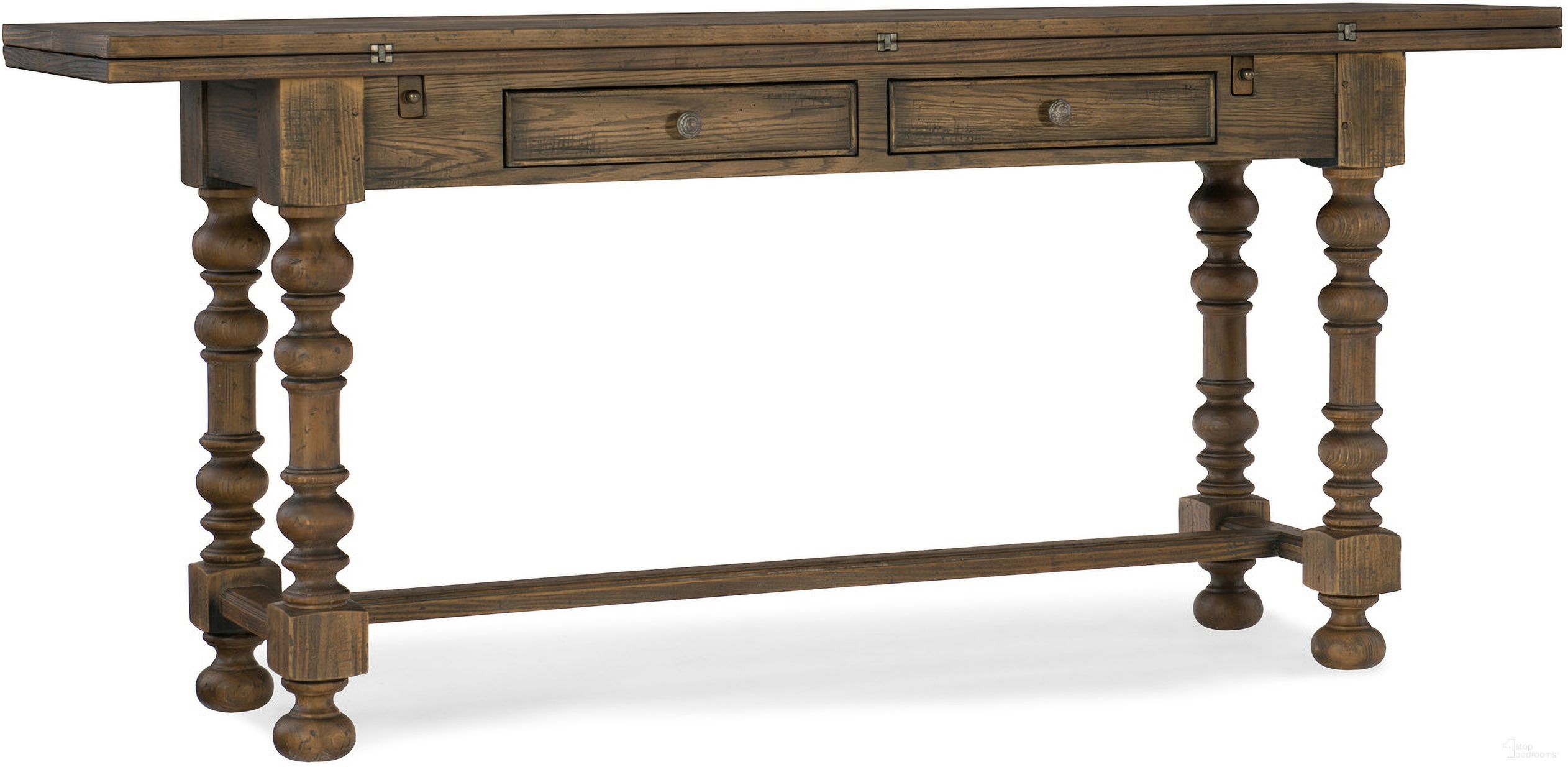 The appearance of Hill Country Bluewind Flip Top Console Table designed by Hooker in the traditional interior design. This dark wood piece of furniture  was selected by 1StopBedrooms from Hill Country Collection to add a touch of cosiness and style into your home. Sku: 5960-85001-BRN. Material: Oak Veneer.