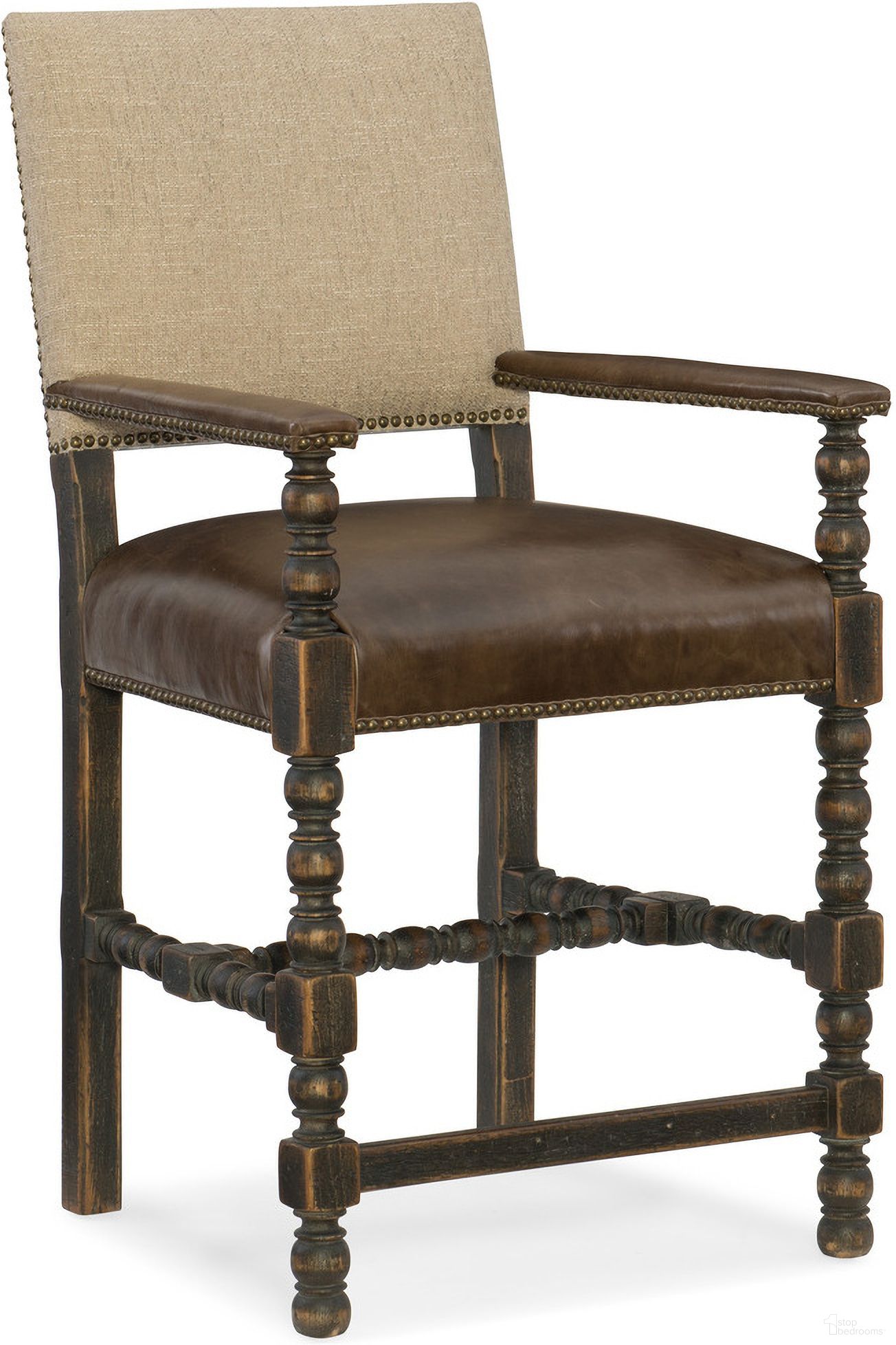 The appearance of Hill Country Comfort Anthracite Beige Counter Stool designed by Hooker in the traditional interior design. This beige piece of furniture was selected by 1StopBedrooms from Hill Country Collection to add a touch of cosiness and style into your home. Sku: 5960-25350-BLK. Material: Fabric.