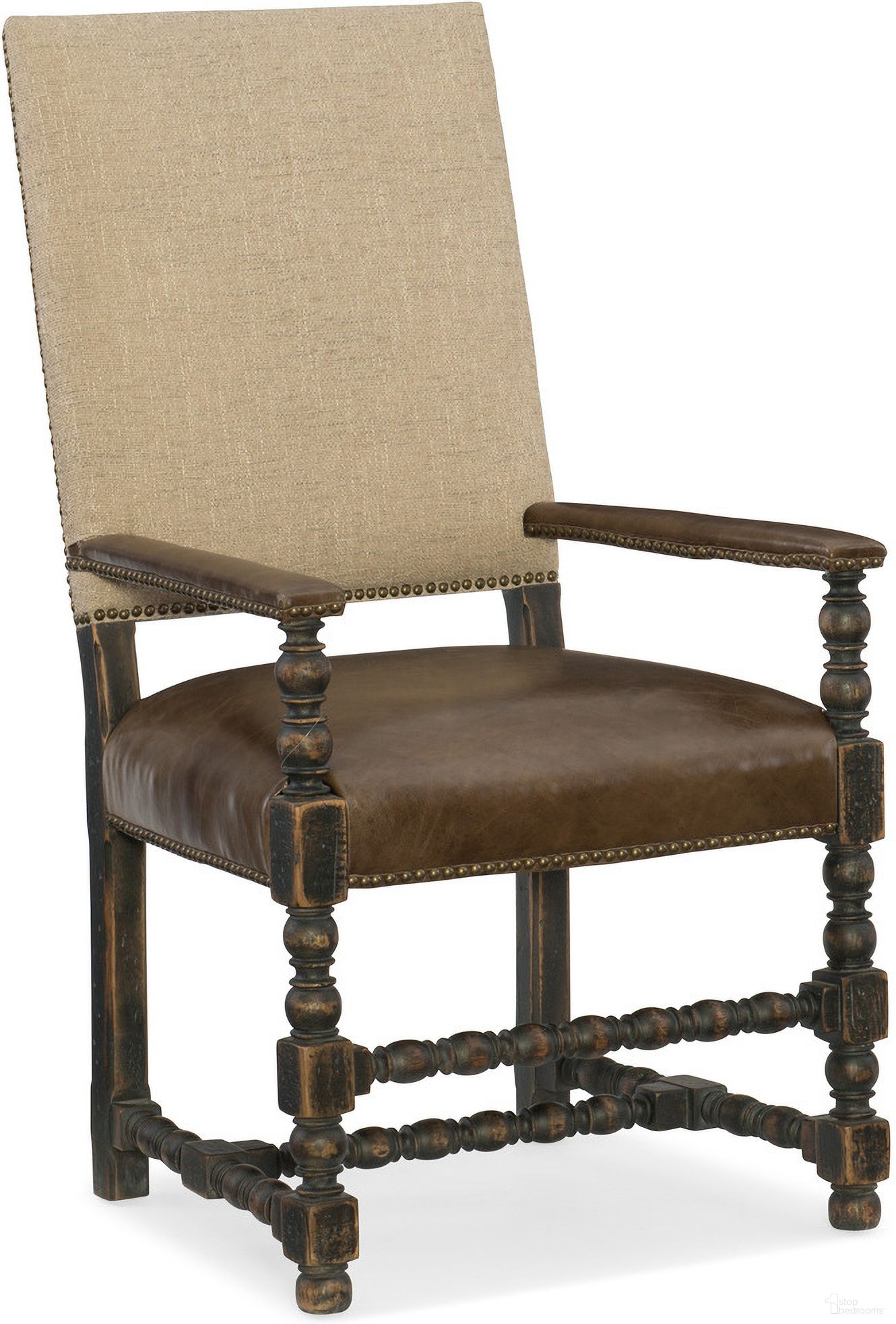 Hill Country Comfort Anthracite Beige Upholstered Arm Chair Set of 2