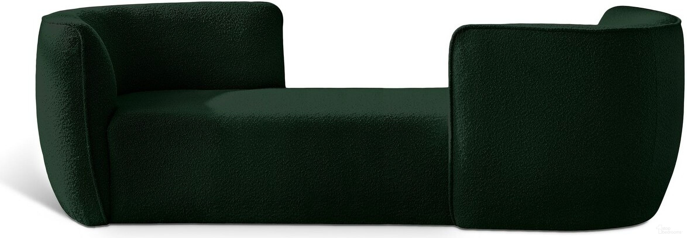 The appearance of Hilton Fabric Chaise In Green designed by Meridian in the modern / contemporary interior design. This green piece of furniture  was selected by 1StopBedrooms from Hilton Collection to add a touch of cosiness and style into your home. Sku: 158Green. Material: Boucle.